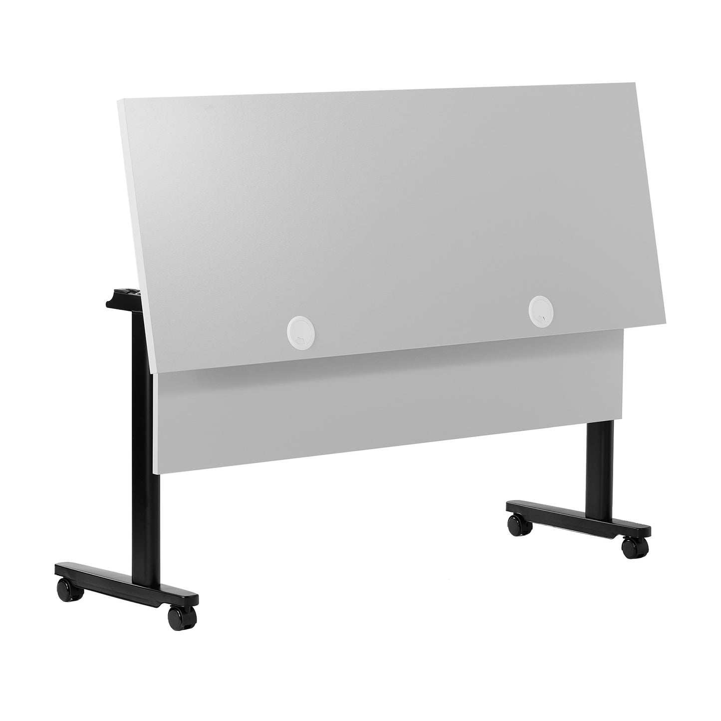 Palmer Commercial Grade 60" x 24" Heavy-Duty Nesting Flip Training Table with T-Legs, Modesty Panel, 1" Thick Gray Tabletop, and Black Steel Frame Gray Top/Black Frame