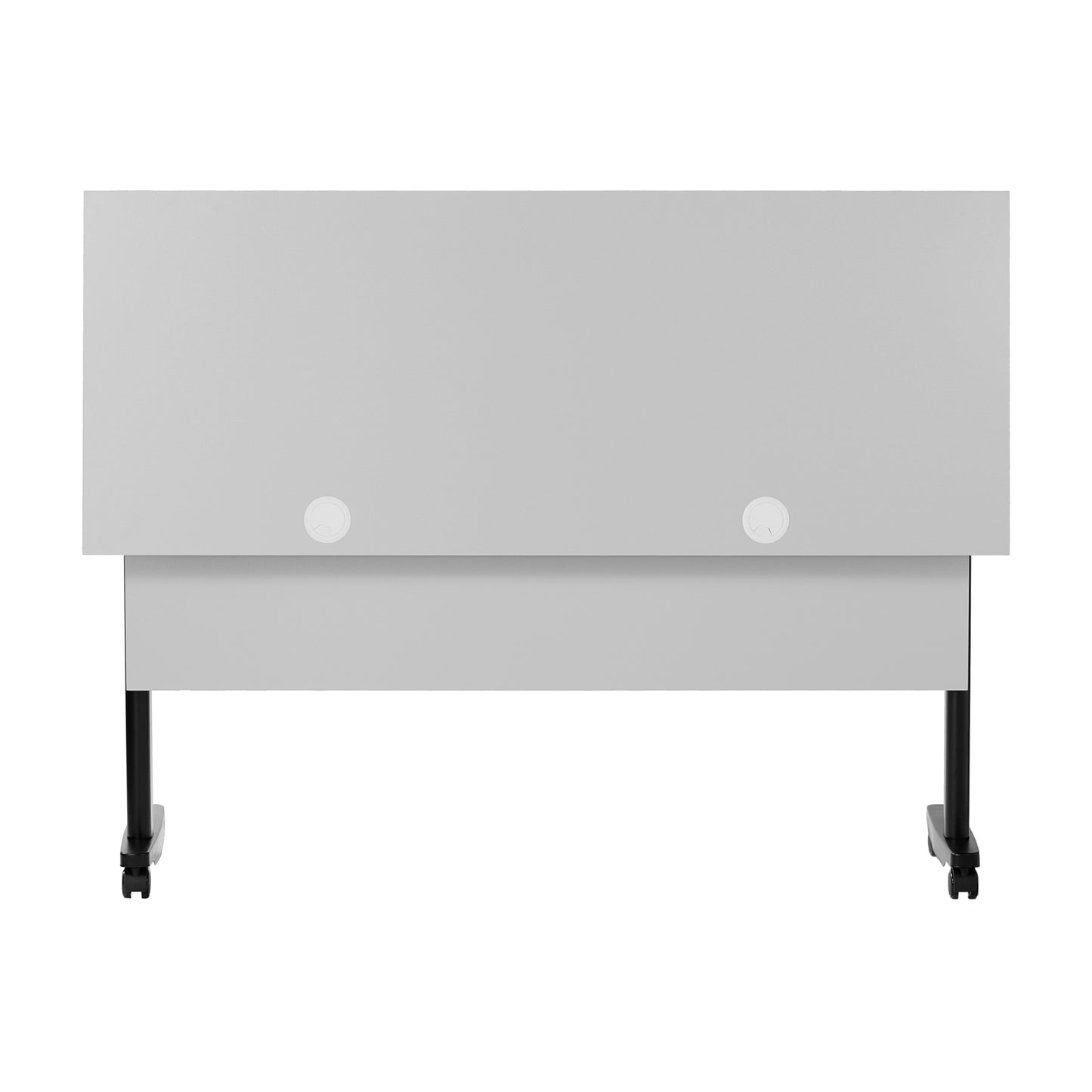 Palmer Commercial Grade 60" x 24" Heavy-Duty Nesting Flip Training Table with T-Legs, Modesty Panel, 1" Thick Gray Tabletop, and Black Steel Frame Gray Top/Black Frame