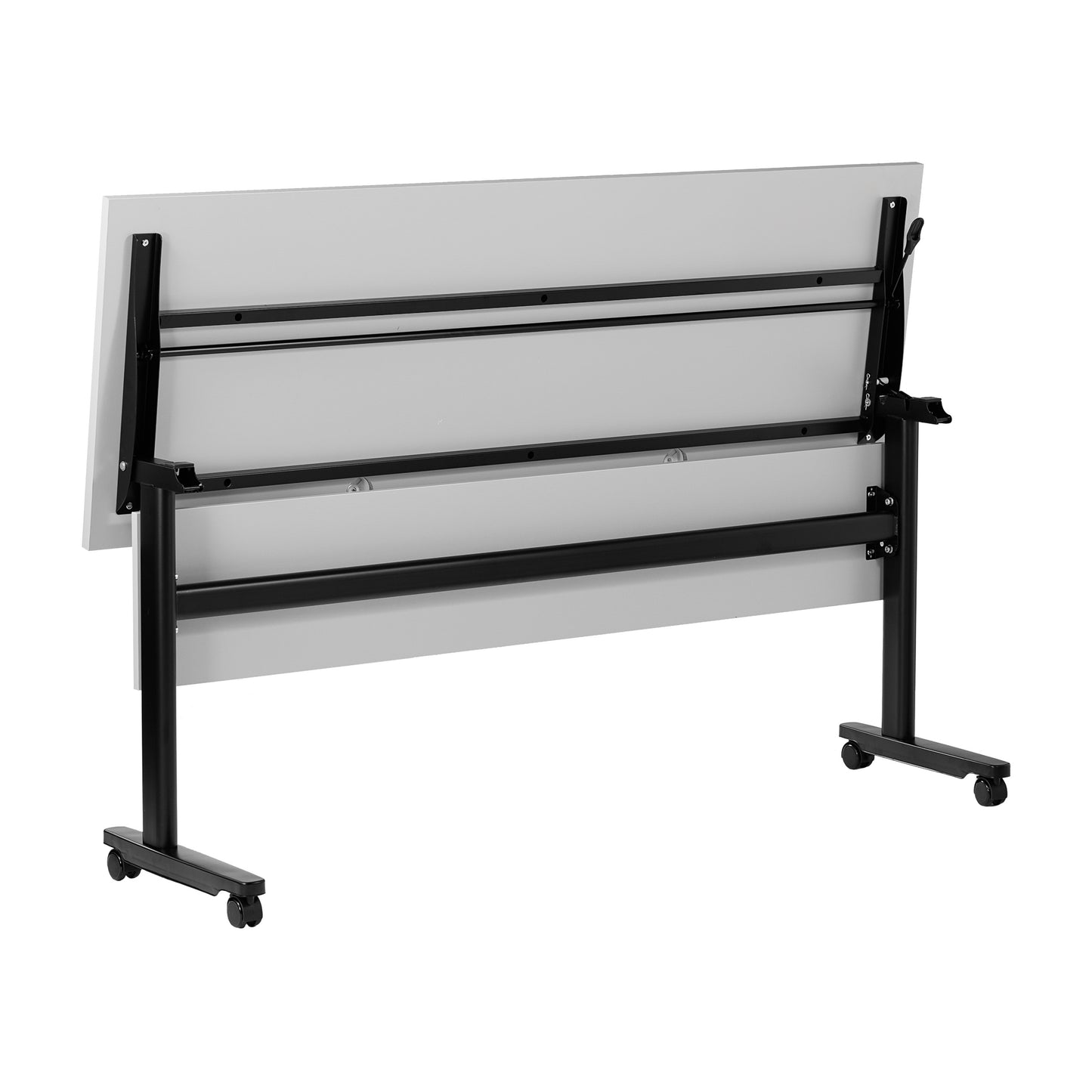 Palmer Commercial Grade 60" x 24" Heavy-Duty Nesting Flip Training Table with T-Legs, Modesty Panel, 1" Thick Gray Tabletop, and Black Steel Frame Gray Top/Black Frame