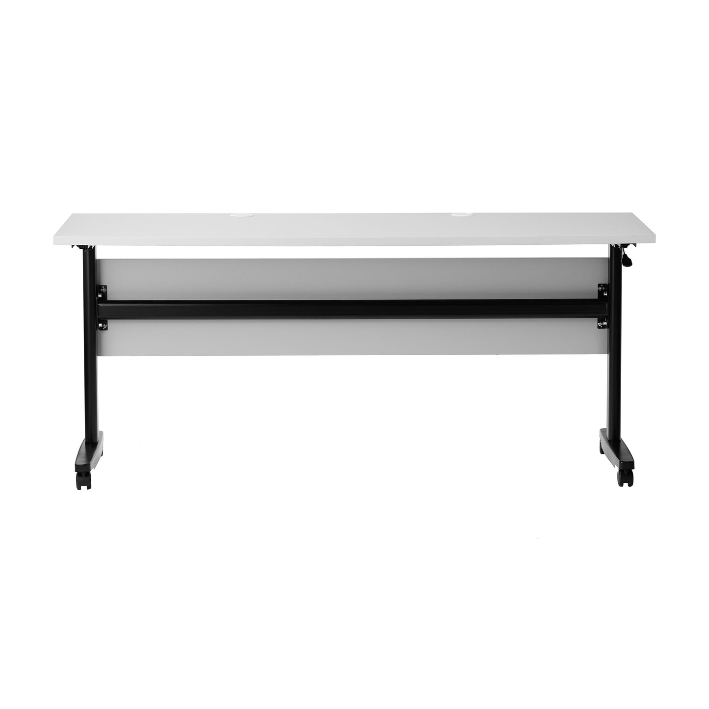Palmer Commercial Grade 60" x 24" Heavy-Duty Nesting Flip Training Table with T-Legs, Modesty Panel, 1" Thick Gray Tabletop, and Black Steel Frame Gray Top/Black Frame