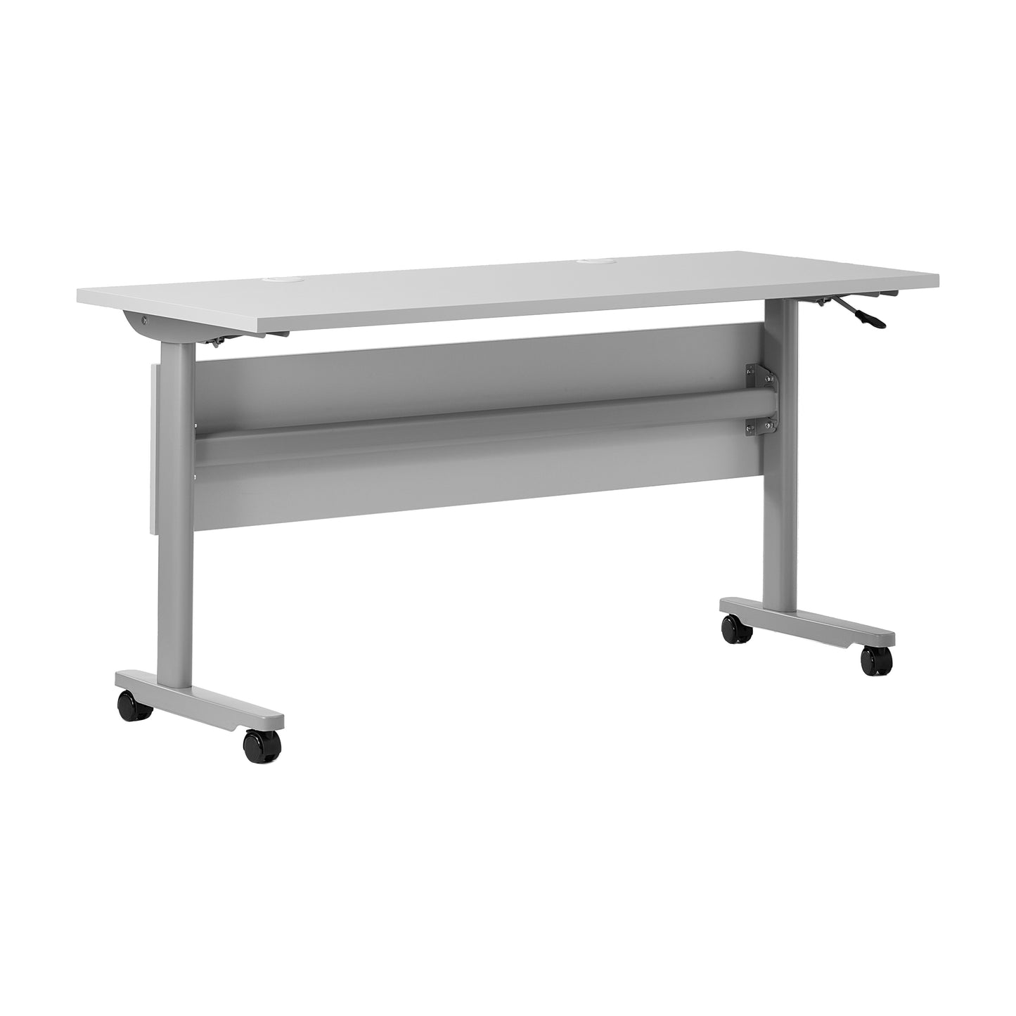 Palmer Commercial Grade 60" x 24" Heavy-Duty Nesting Flip Training Table with T-Legs, Modesty Panel, 1" Thick Gray Tabletop, and Gray Steel Frame Gray Top/Gray Frame