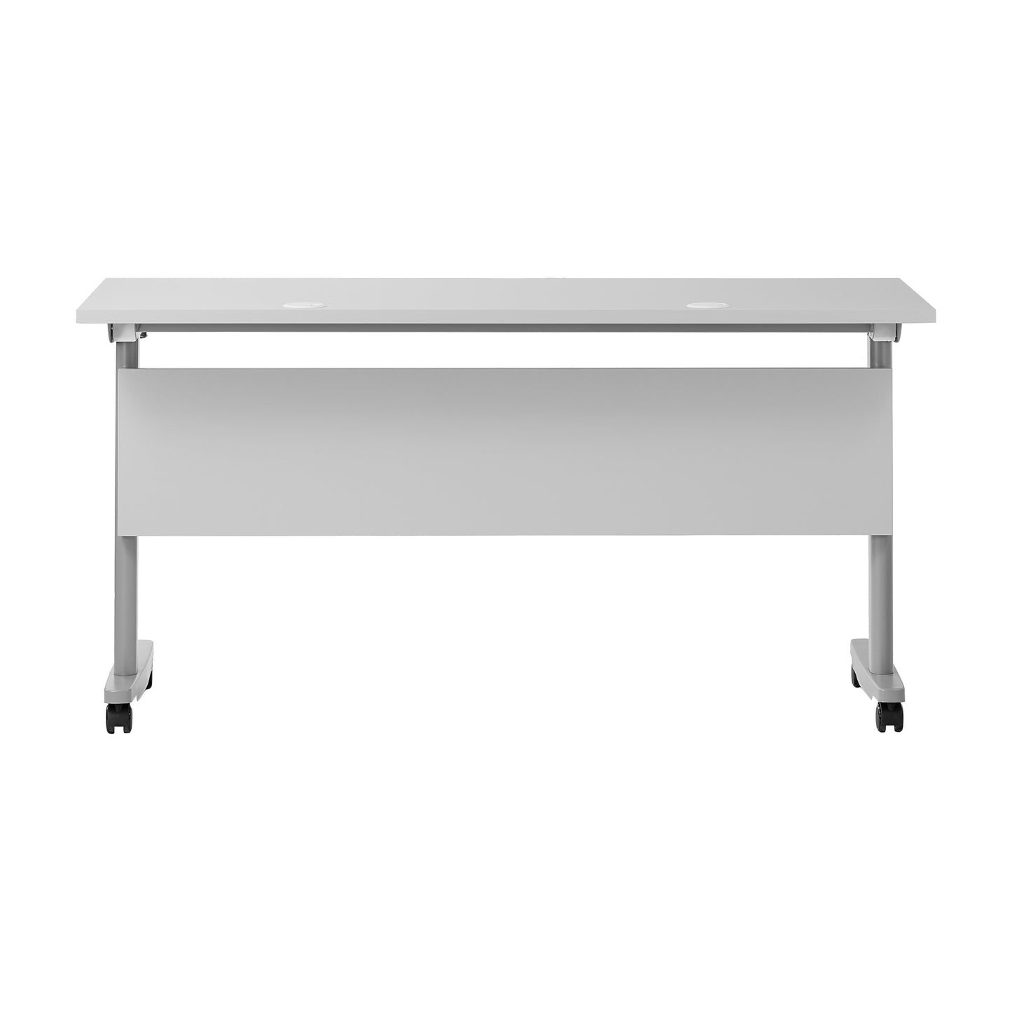 Palmer Commercial Grade 60" x 24" Heavy-Duty Nesting Flip Training Table with T-Legs, Modesty Panel, 1" Thick Gray Tabletop, and Gray Steel Frame Gray Top/Gray Frame