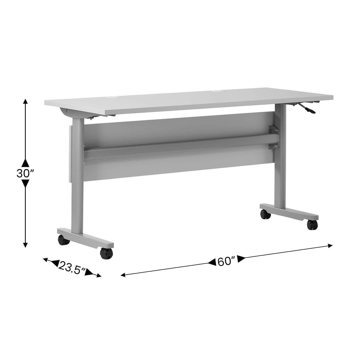 Palmer Commercial Grade 60" x 24" Heavy-Duty Nesting Flip Training Table with T-Legs, Modesty Panel, 1" Thick Gray Tabletop, and Gray Steel Frame Gray Top/Gray Frame