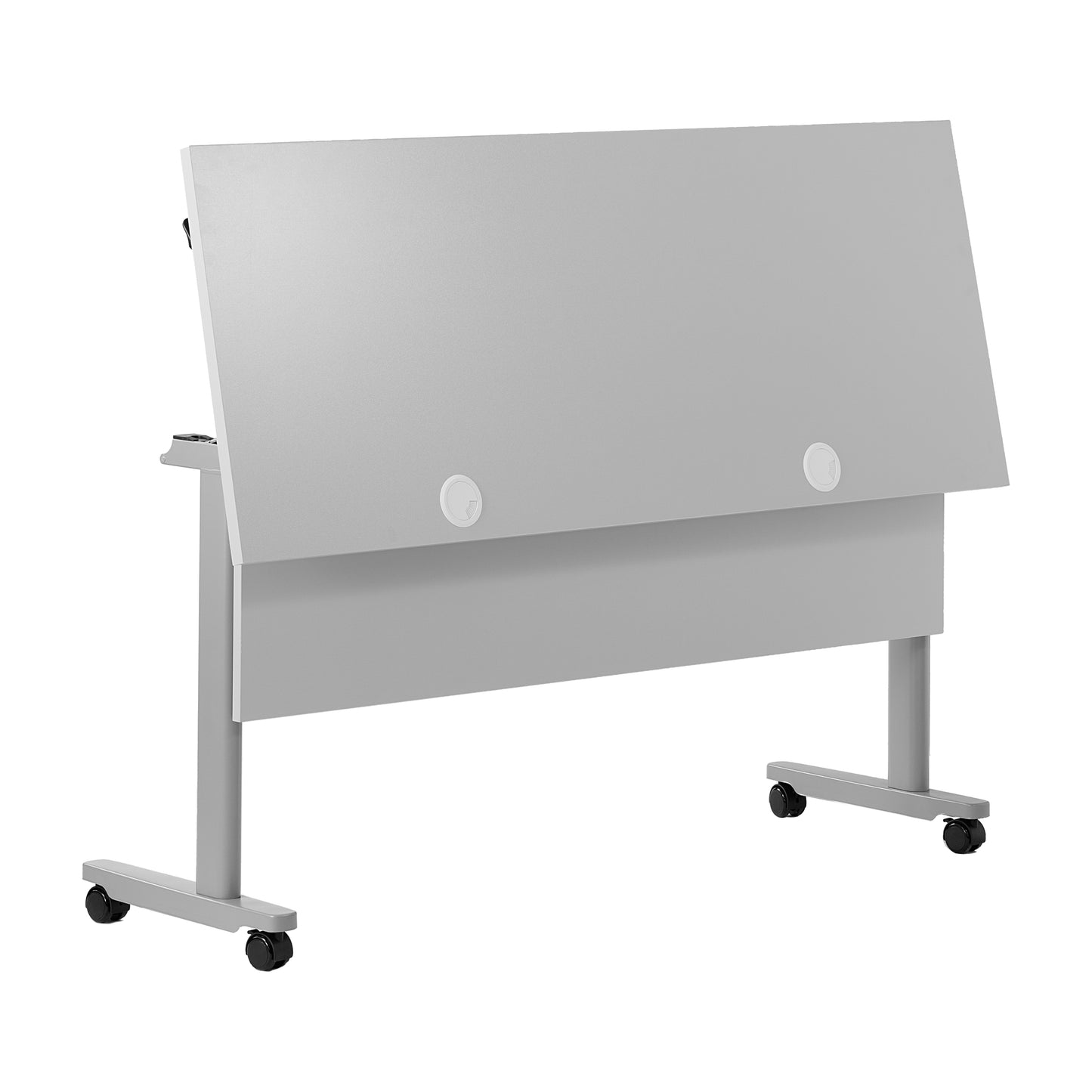 Palmer Commercial Grade 60" x 24" Heavy-Duty Nesting Flip Training Table with T-Legs, Modesty Panel, 1" Thick Gray Tabletop, and Gray Steel Frame Gray Top/Gray Frame