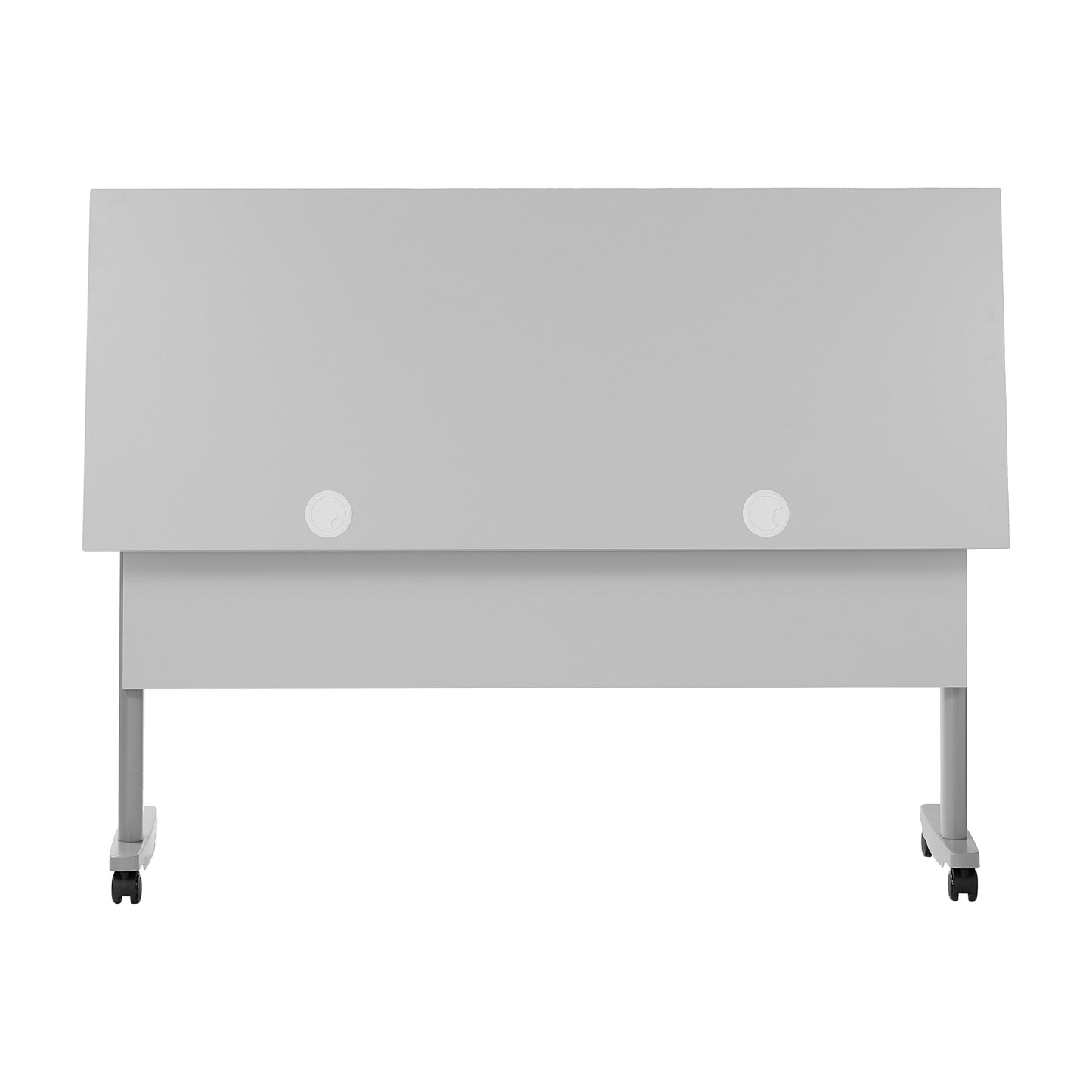 Palmer Commercial Grade 60" x 24" Heavy-Duty Nesting Flip Training Table with T-Legs, Modesty Panel, 1" Thick Gray Tabletop, and Gray Steel Frame Gray Top/Gray Frame