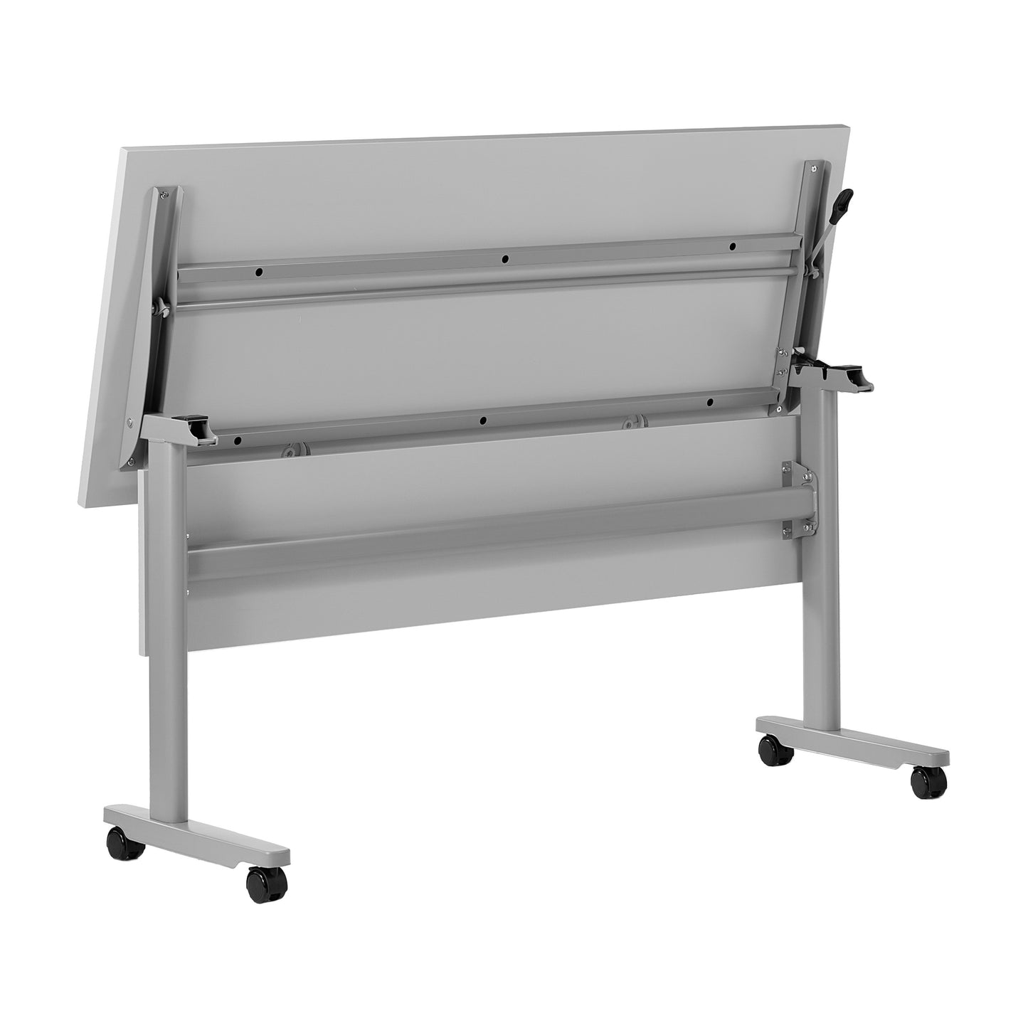 Palmer Commercial Grade 60" x 24" Heavy-Duty Nesting Flip Training Table with T-Legs, Modesty Panel, 1" Thick Gray Tabletop, and Gray Steel Frame Gray Top/Gray Frame
