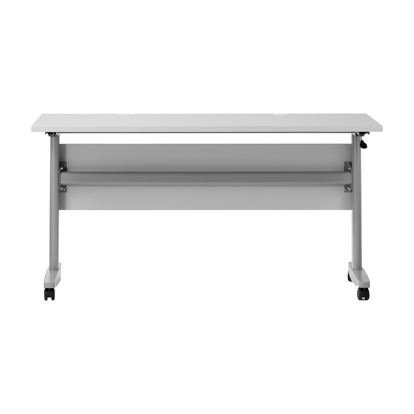 Palmer Commercial Grade 60" x 24" Heavy-Duty Nesting Flip Training Table with T-Legs, Modesty Panel, 1" Thick Gray Tabletop, and Gray Steel Frame Gray Top/Gray Frame
