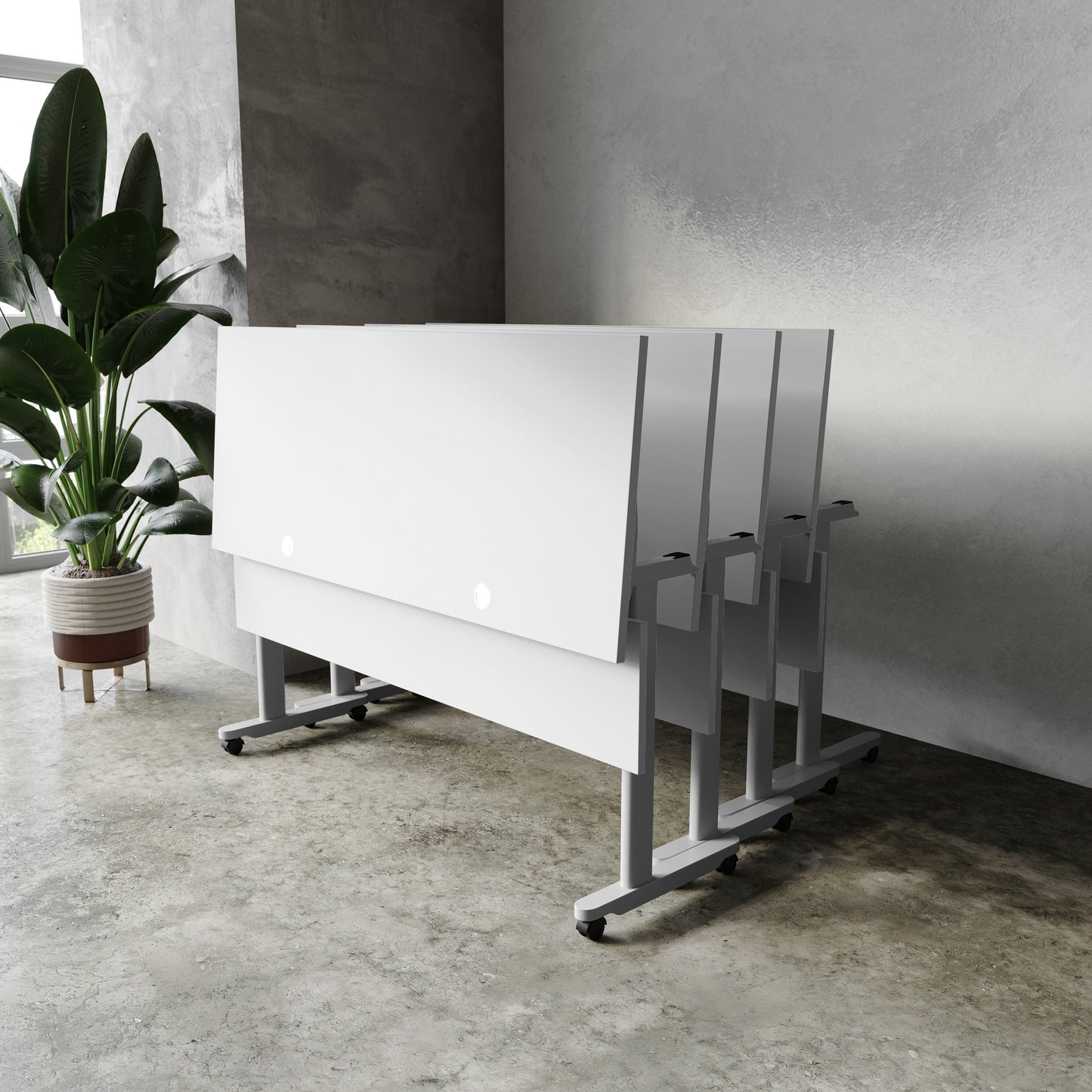 Palmer Commercial Grade 60" x 24" Heavy-Duty Nesting Flip Training Table with T-Legs, Modesty Panel, 1" Thick Gray Tabletop, and Gray Steel Frame Gray Top/Gray Frame