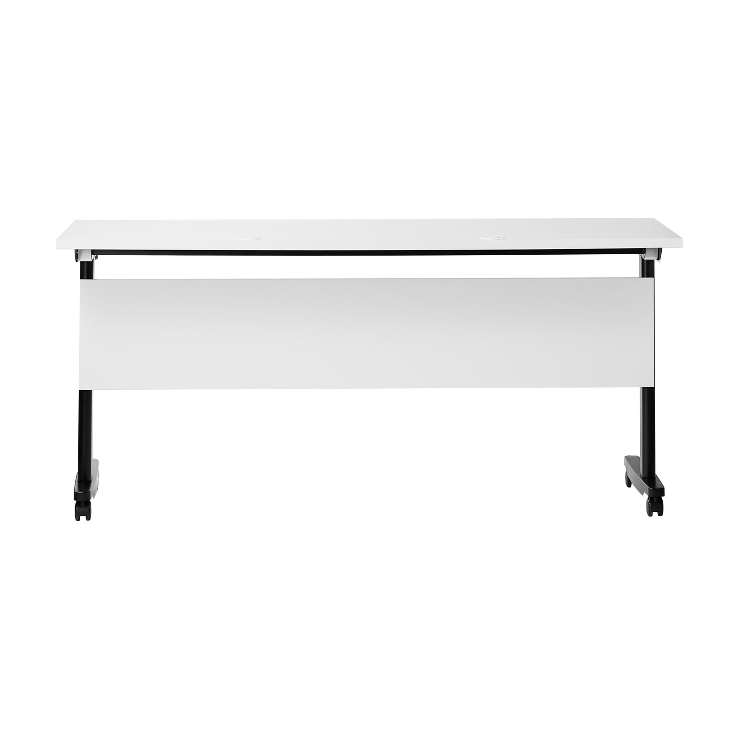 Palmer Commercial Grade 60" x 24" Heavy-Duty Nesting Flip Training Table with T-Legs, Modesty Panel, 1" Thick White Tabletop, and Black Steel Frame White Top/Black Frame