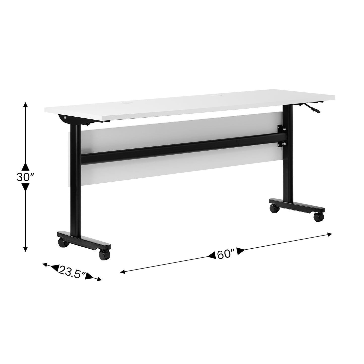 Palmer Commercial Grade 60" x 24" Heavy-Duty Nesting Flip Training Table with T-Legs, Modesty Panel, 1" Thick White Tabletop, and Black Steel Frame White Top/Black Frame