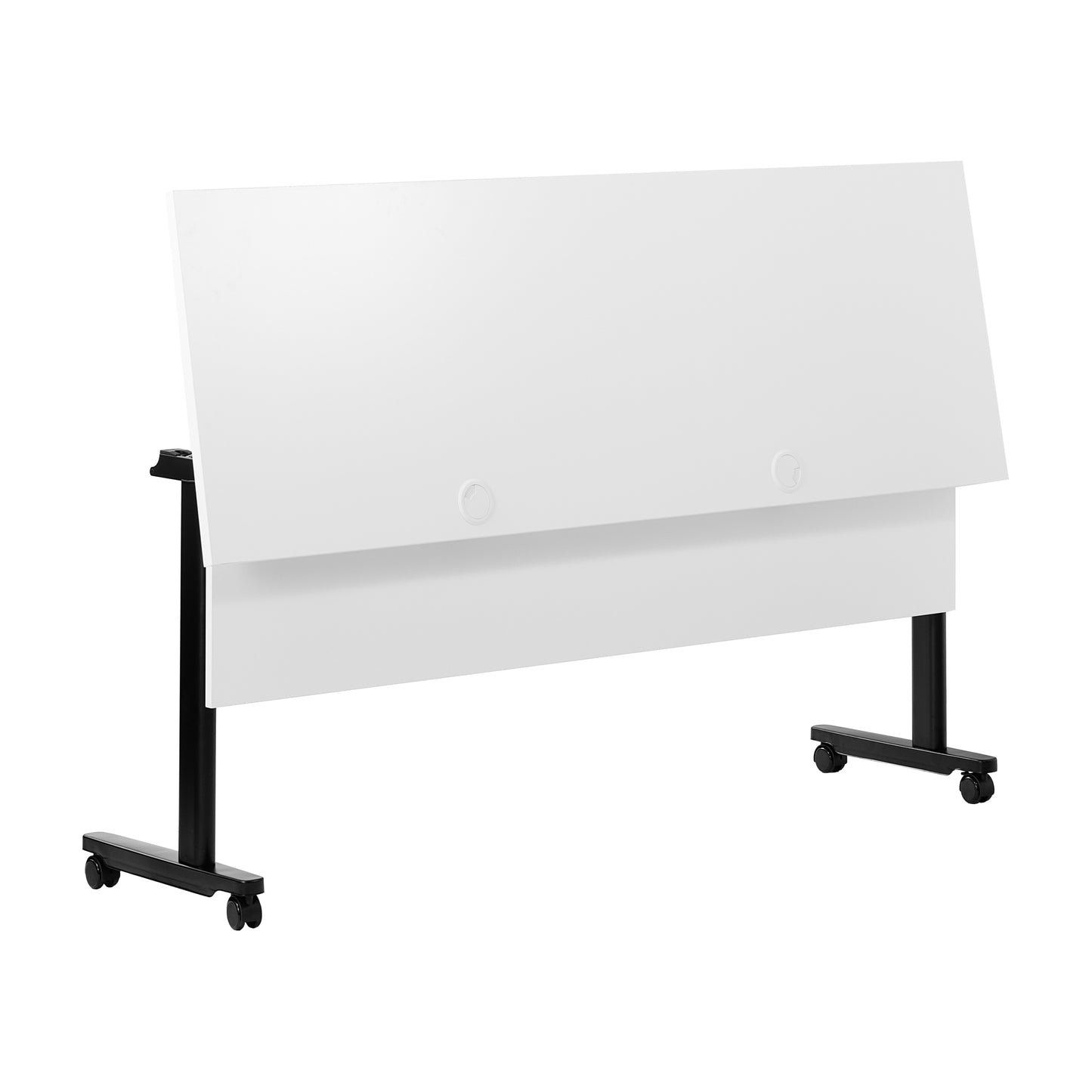 Palmer Commercial Grade 60" x 24" Heavy-Duty Nesting Flip Training Table with T-Legs, Modesty Panel, 1" Thick White Tabletop, and Black Steel Frame White Top/Black Frame