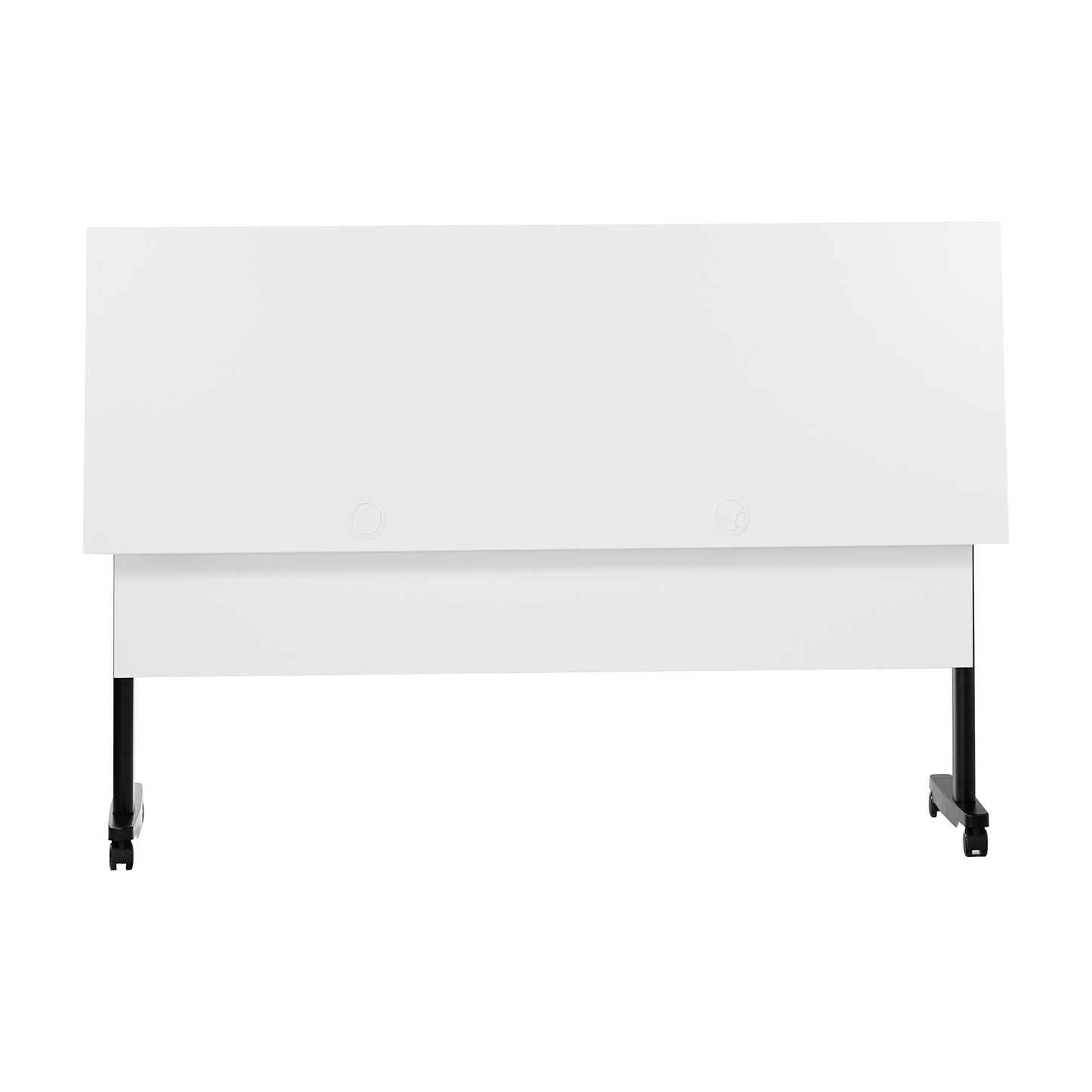 Palmer Commercial Grade 60" x 24" Heavy-Duty Nesting Flip Training Table with T-Legs, Modesty Panel, 1" Thick White Tabletop, and Black Steel Frame White Top/Black Frame