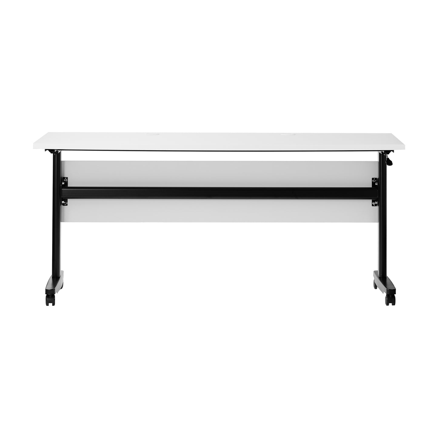 Palmer Commercial Grade 60" x 24" Heavy-Duty Nesting Flip Training Table with T-Legs, Modesty Panel, 1" Thick White Tabletop, and Black Steel Frame White Top/Black Frame