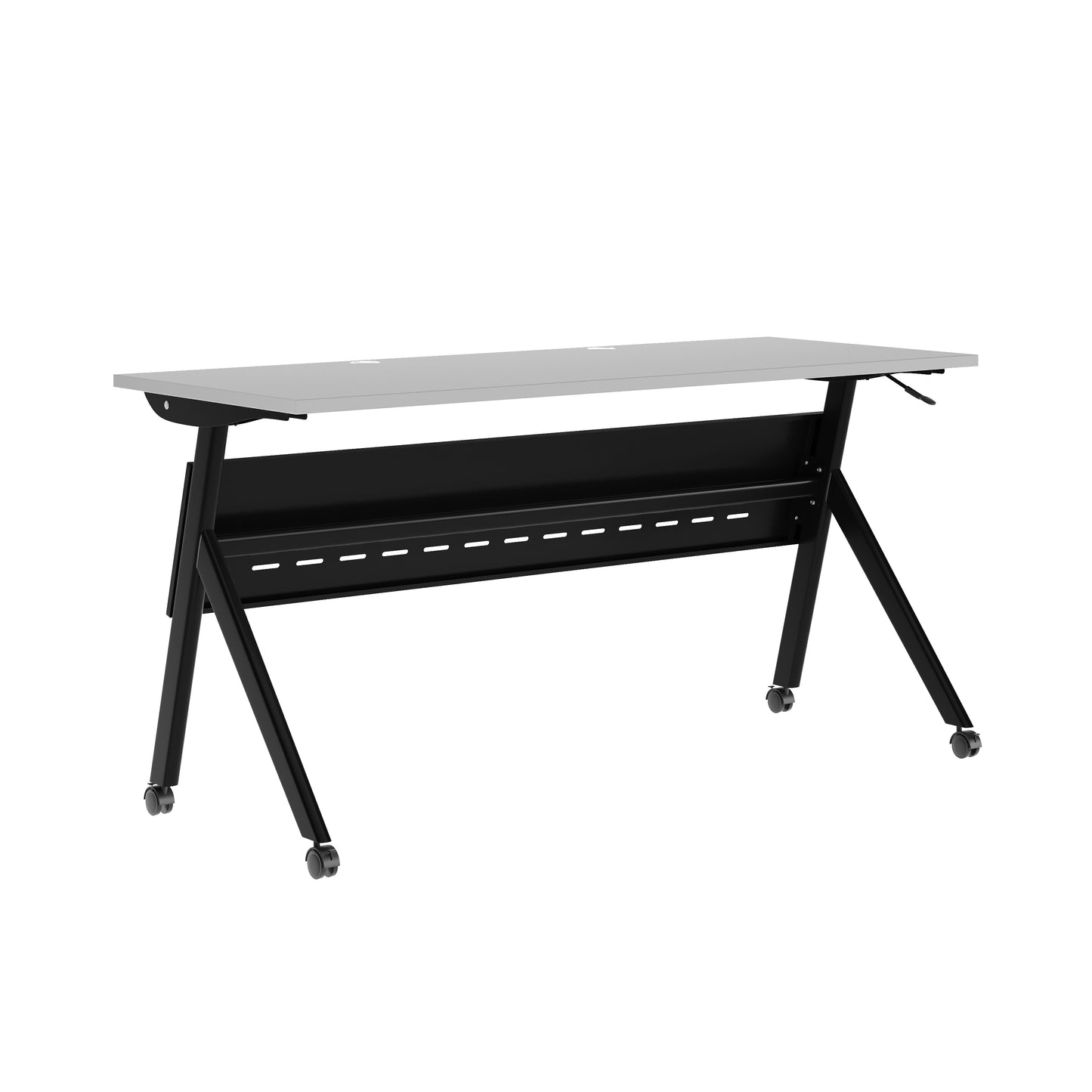 Davis Commercial Grade 60" x 24" Heavy-Duty Nesting Flip Training Table with Y-Legs, Modesty Panel, 1" Thick Gray Tabletop, and Black Steel Frame Gray Top/Black Frame