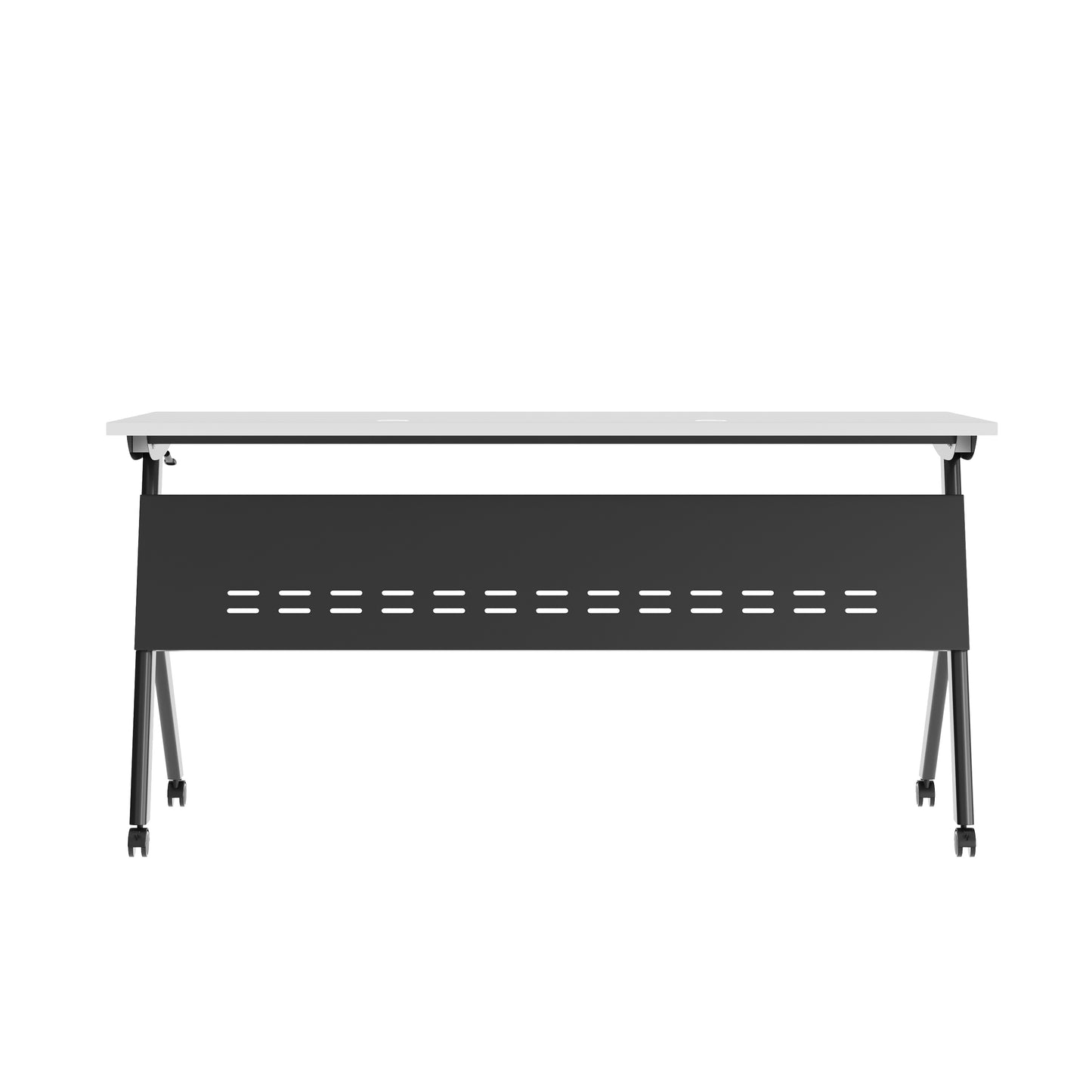 Davis Commercial Grade 60" x 24" Heavy-Duty Nesting Flip Training Table with Y-Legs, Modesty Panel, 1" Thick Gray Tabletop, and Black Steel Frame Gray Top/Black Frame
