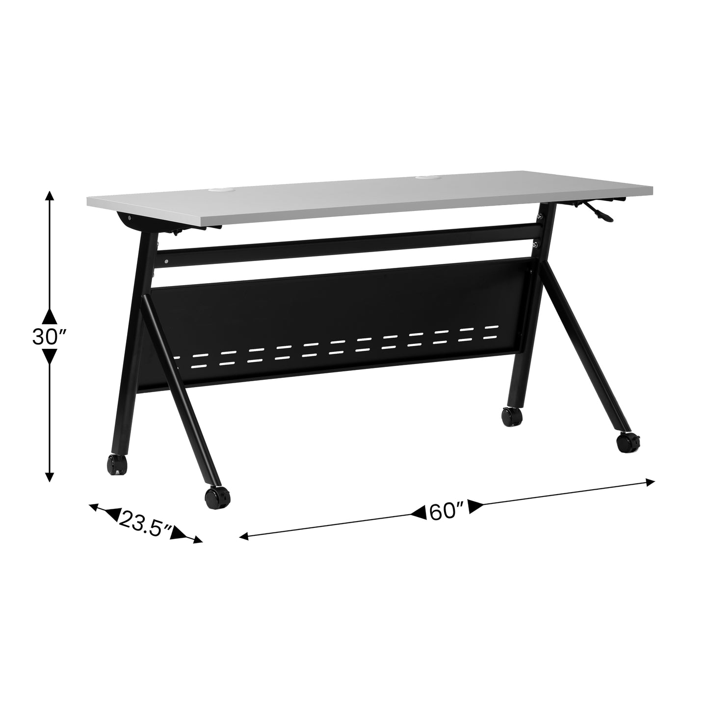 Davis Commercial Grade 60" x 24" Heavy-Duty Nesting Flip Training Table with Y-Legs, Modesty Panel, 1" Thick Gray Tabletop, and Black Steel Frame Gray Top/Black Frame