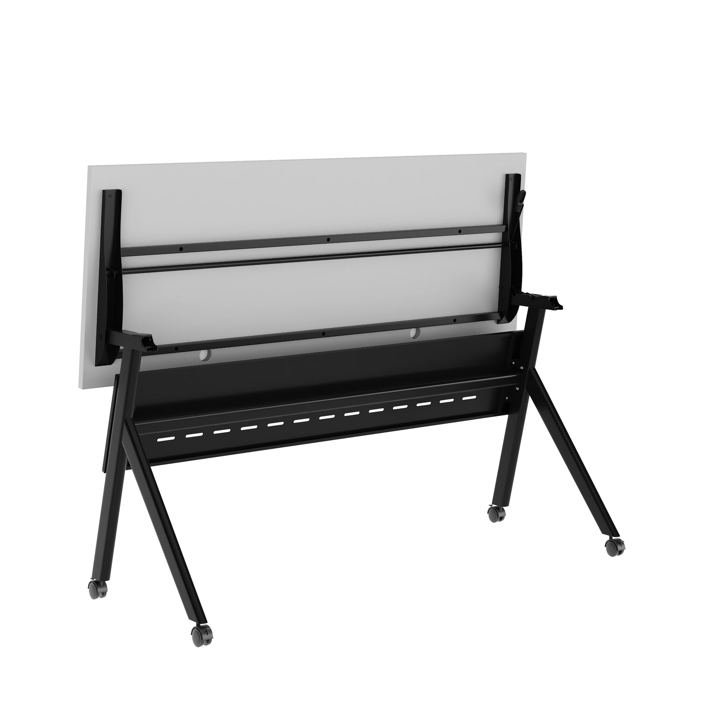 Davis Commercial Grade 60" x 24" Heavy-Duty Nesting Flip Training Table with Y-Legs, Modesty Panel, 1" Thick Gray Tabletop, and Black Steel Frame Gray Top/Black Frame