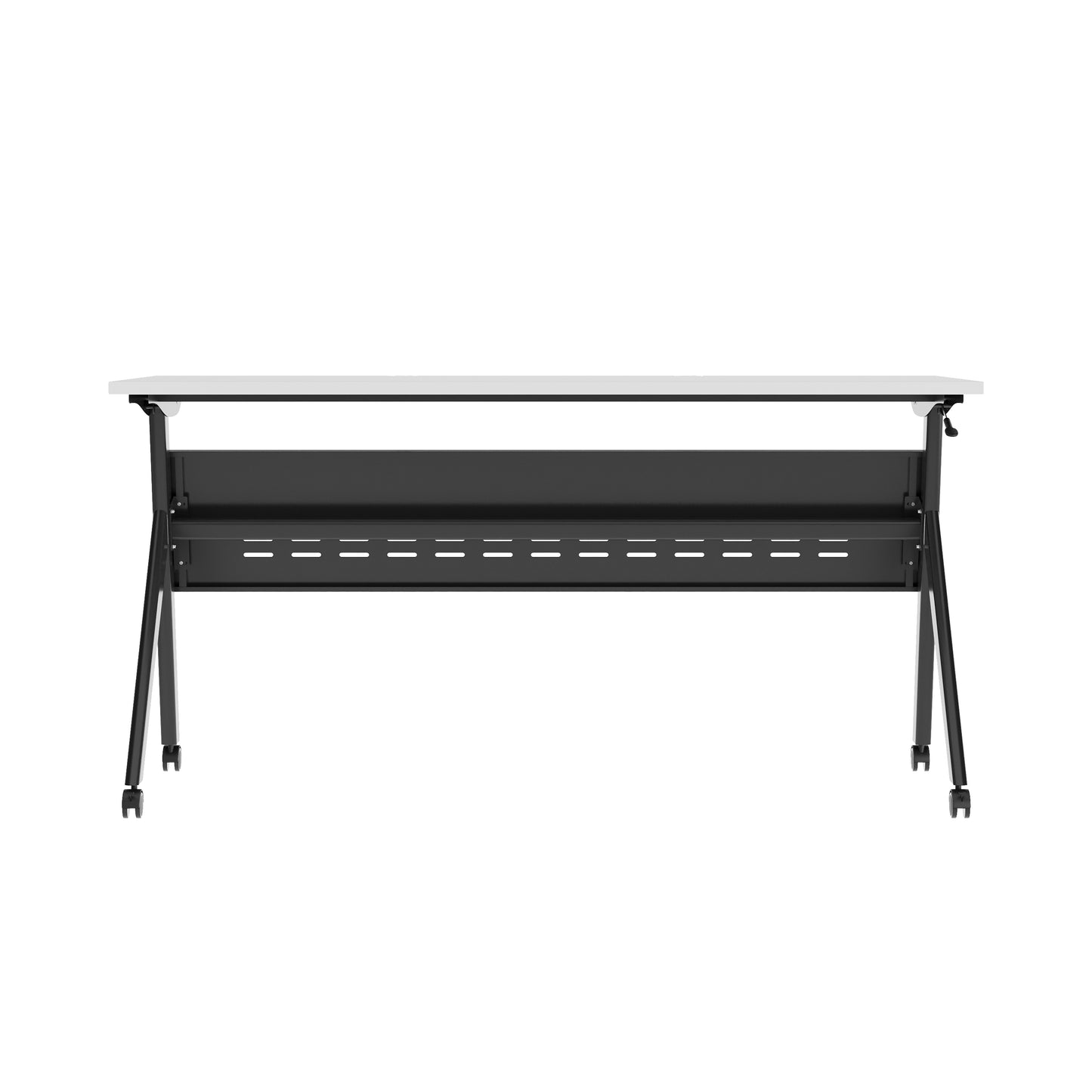 Davis Commercial Grade 60" x 24" Heavy-Duty Nesting Flip Training Table with Y-Legs, Modesty Panel, 1" Thick Gray Tabletop, and Black Steel Frame Gray Top/Black Frame