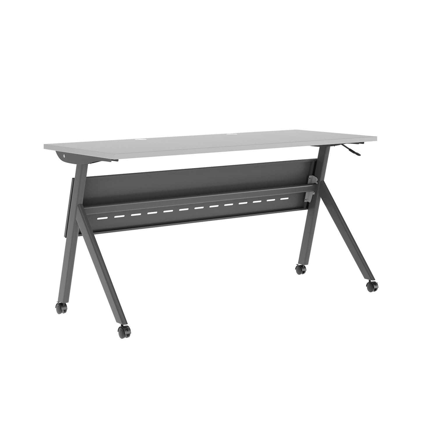 Davis Commercial Grade 60" x 24" Heavy-Duty Nesting Flip Training Table with Y-Legs, Modesty Panel, 1" Thick Gray Tabletop, and Gray Steel Frame Gray Top/Gray Frame