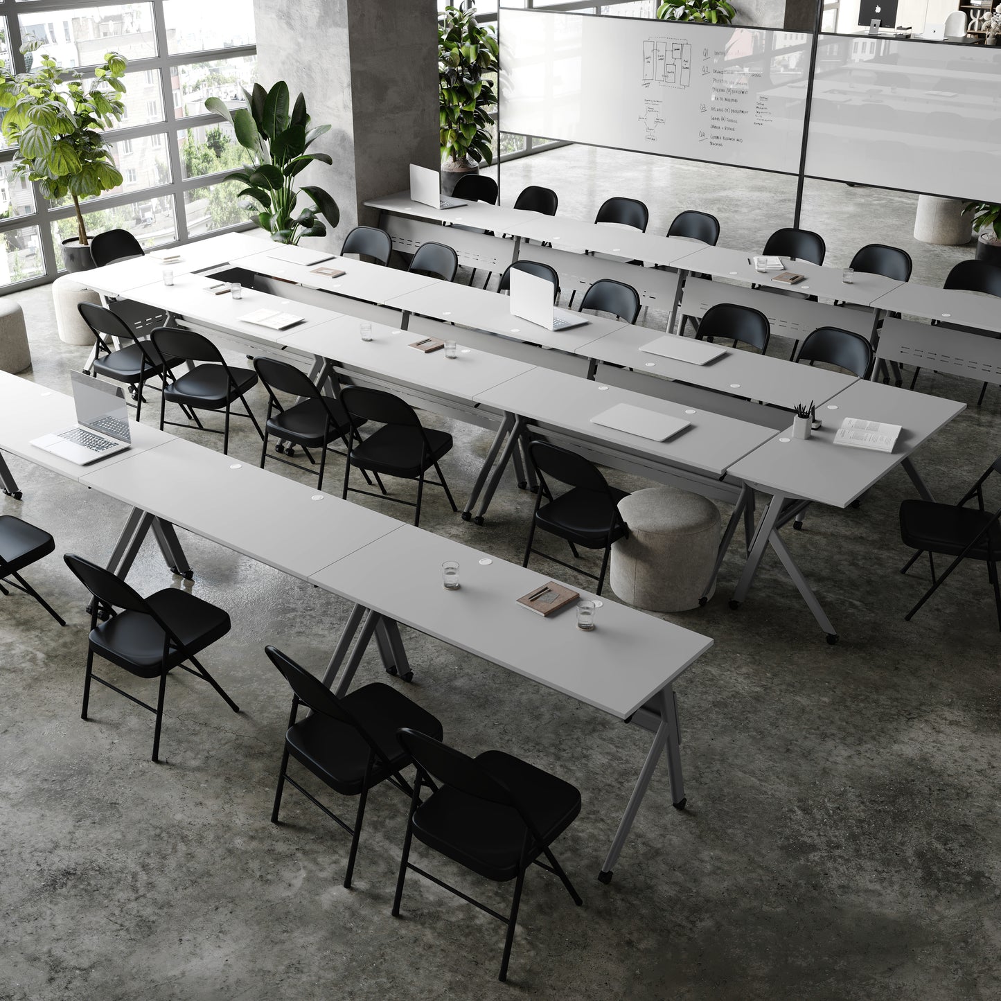 Davis Commercial Grade 60" x 24" Heavy-Duty Nesting Flip Training Table with Y-Legs, Modesty Panel, 1" Thick Gray Tabletop, and Gray Steel Frame Gray Top/Gray Frame