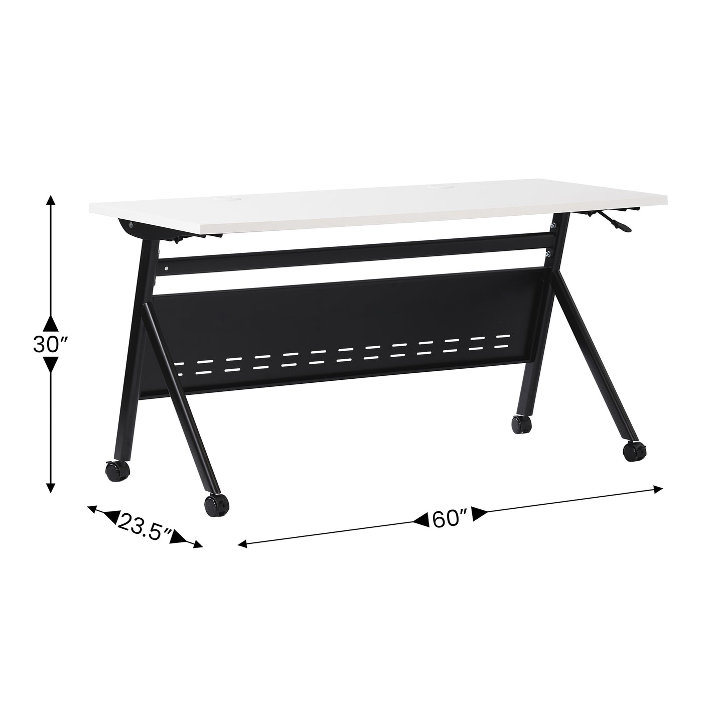 Davis Commercial Grade 60" x 24" Heavy-Duty Nesting Flip Training Table with Y-Legs, Modesty Panel, 1" Thick White Tabletop, and Black Steel Frame White Top/Black Frame