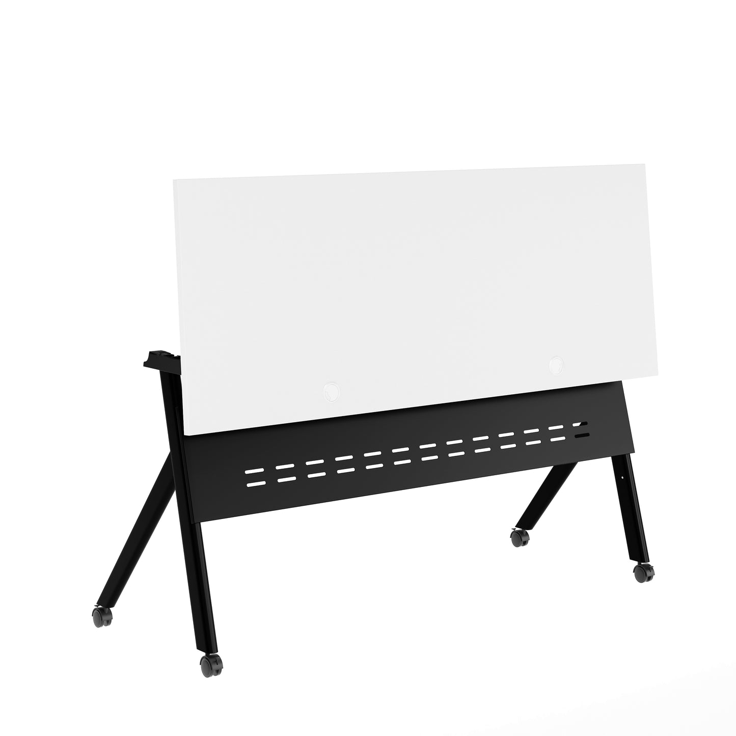 Davis Commercial Grade 60" x 24" Heavy-Duty Nesting Flip Training Table with Y-Legs, Modesty Panel, 1" Thick White Tabletop, and Black Steel Frame White Top/Black Frame