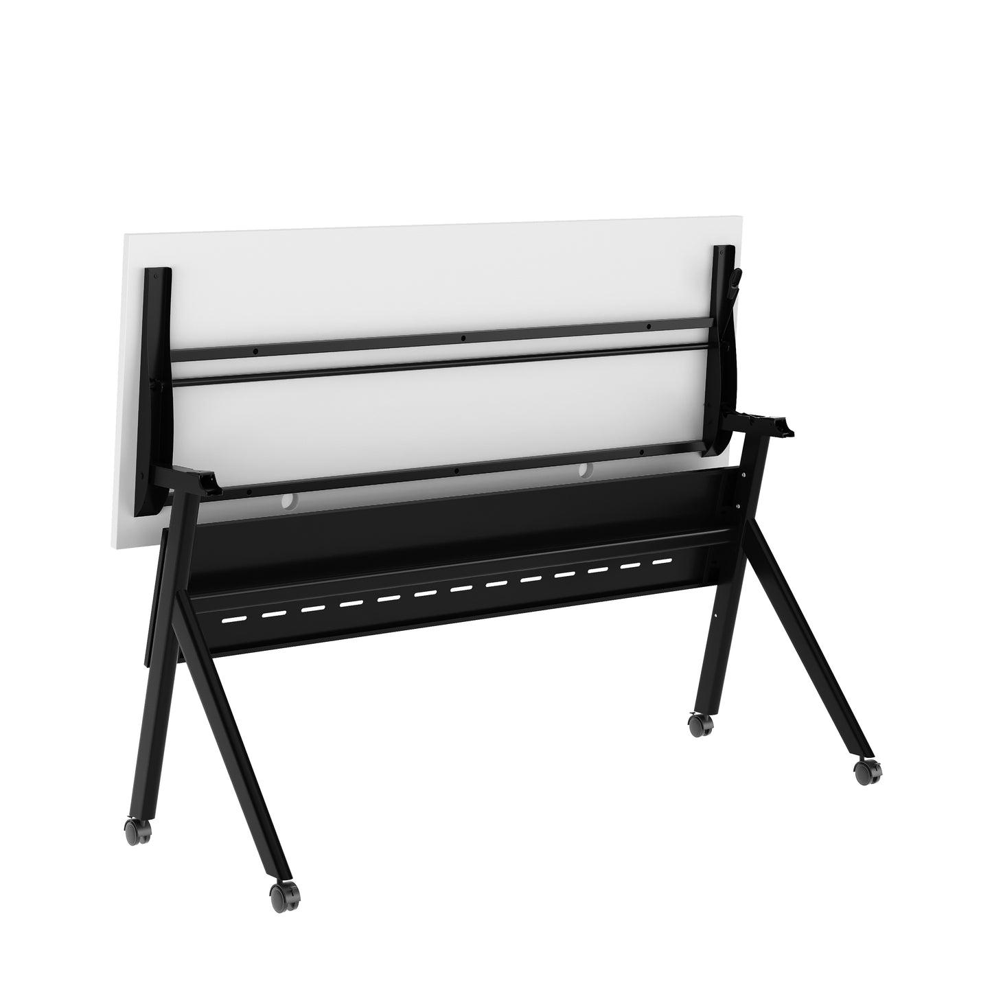 Davis Commercial Grade 60" x 24" Heavy-Duty Nesting Flip Training Table with Y-Legs, Modesty Panel, 1" Thick White Tabletop, and Black Steel Frame White Top/Black Frame