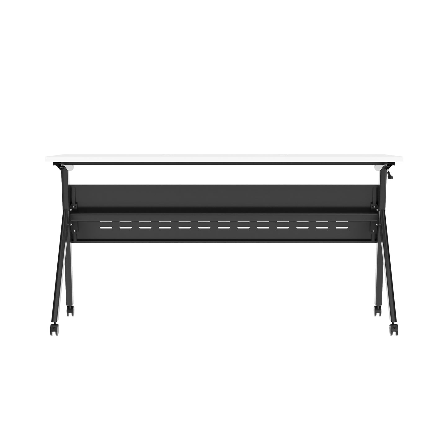 Davis Commercial Grade 60" x 24" Heavy-Duty Nesting Flip Training Table with Y-Legs, Modesty Panel, 1" Thick White Tabletop, and Black Steel Frame White Top/Black Frame