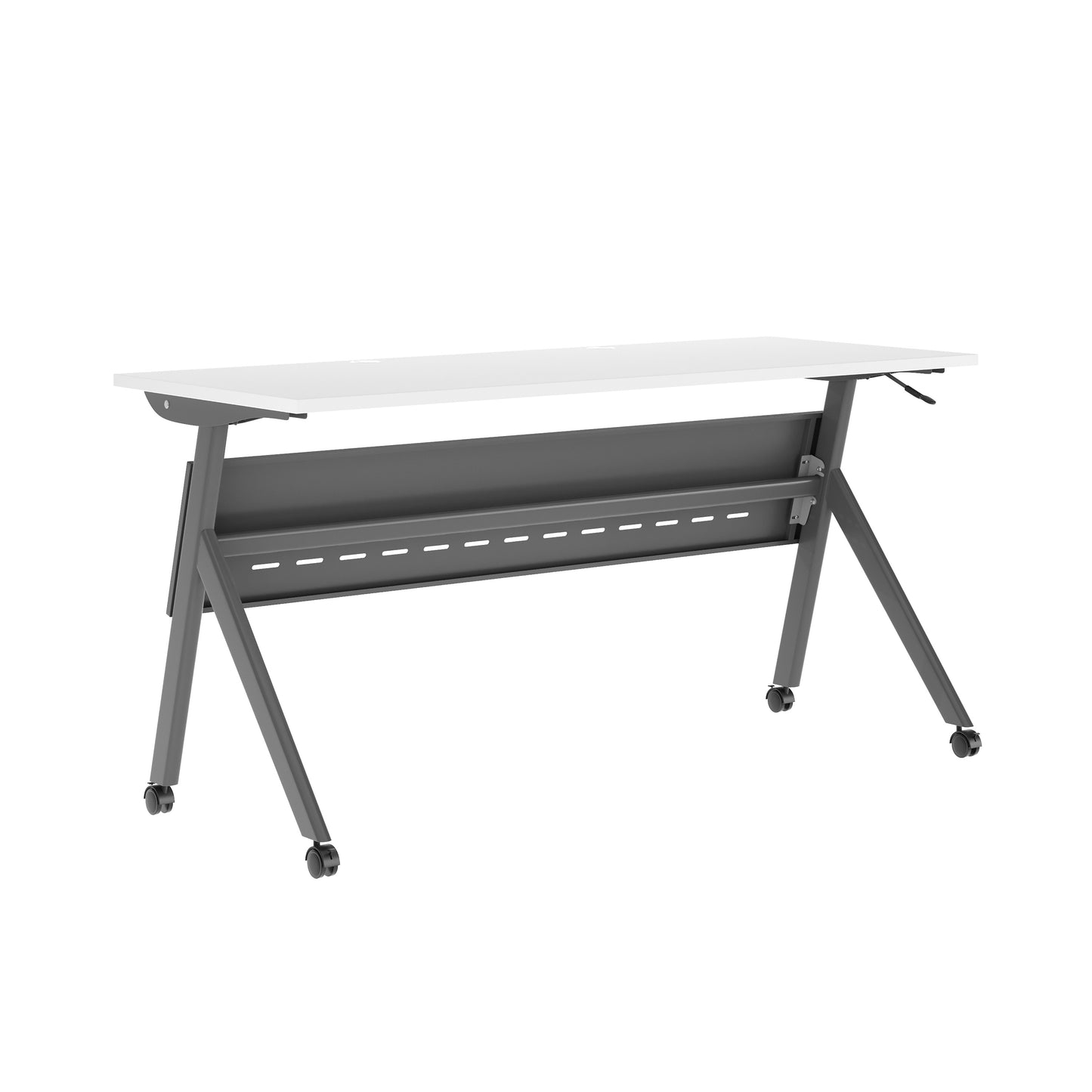Davis Commercial Grade 60" x 24" Heavy-Duty Nesting Flip Training Table with Y-Legs, Modesty Panel, 1" Thick White Tabletop, and Gray Steel Frame White Top/Gray Frame