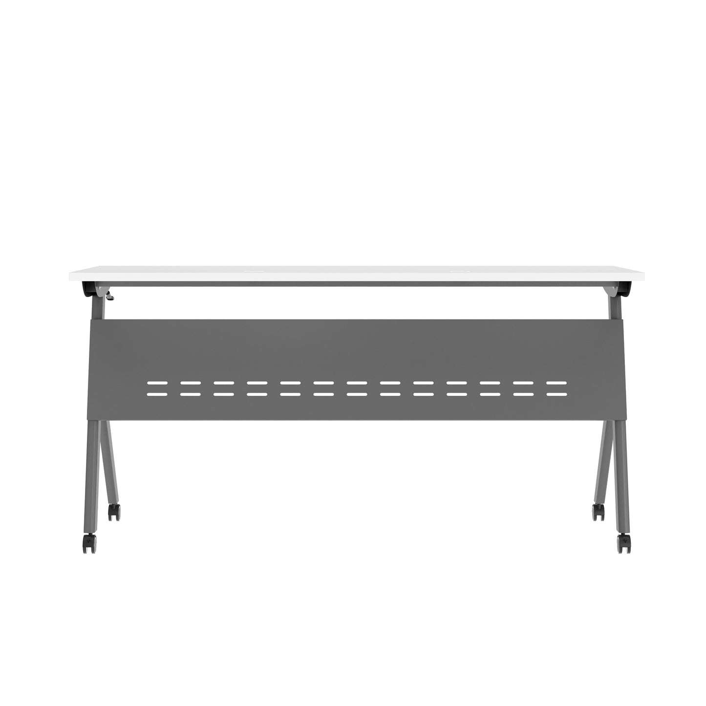 Davis Commercial Grade 60" x 24" Heavy-Duty Nesting Flip Training Table with Y-Legs, Modesty Panel, 1" Thick White Tabletop, and Gray Steel Frame White Top/Gray Frame