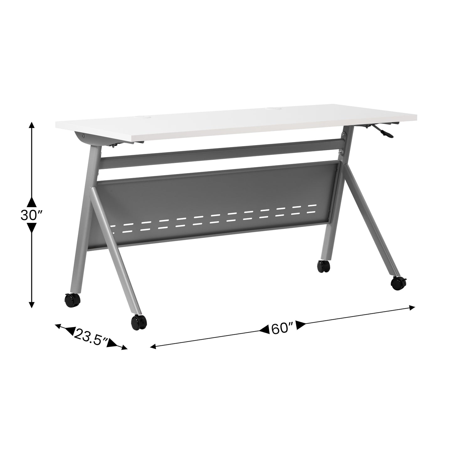 Davis Commercial Grade 60" x 24" Heavy-Duty Nesting Flip Training Table with Y-Legs, Modesty Panel, 1" Thick White Tabletop, and Gray Steel Frame White Top/Gray Frame