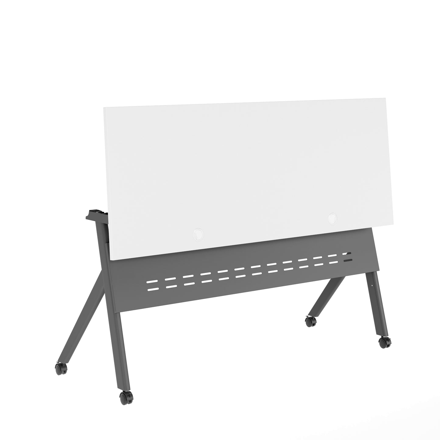 Davis Commercial Grade 60" x 24" Heavy-Duty Nesting Flip Training Table with Y-Legs, Modesty Panel, 1" Thick White Tabletop, and Gray Steel Frame White Top/Gray Frame
