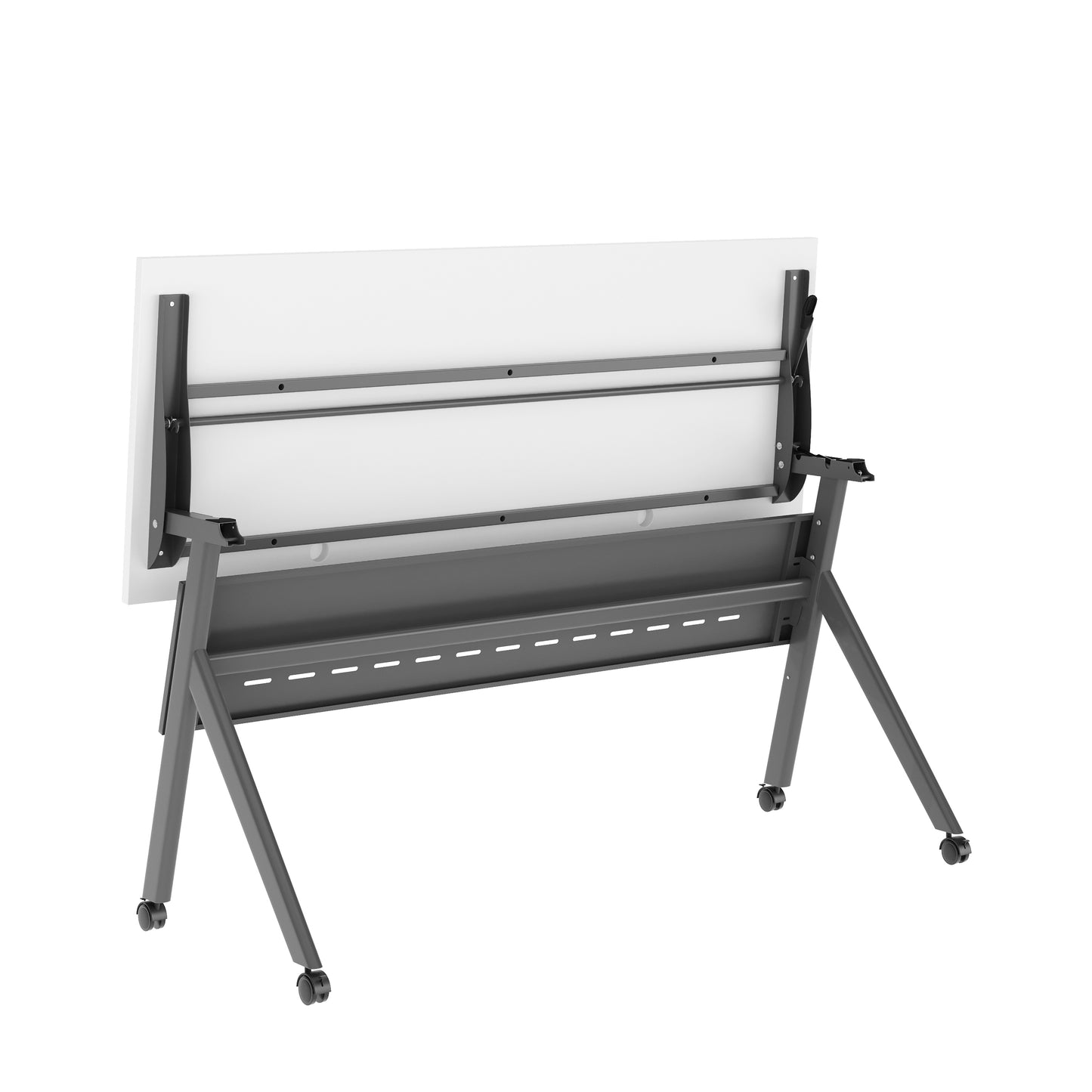 Davis Commercial Grade 60" x 24" Heavy-Duty Nesting Flip Training Table with Y-Legs, Modesty Panel, 1" Thick White Tabletop, and Gray Steel Frame White Top/Gray Frame