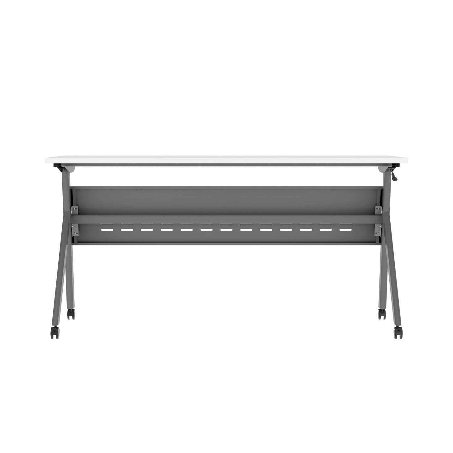 Davis Commercial Grade 60" x 24" Heavy-Duty Nesting Flip Training Table with Y-Legs, Modesty Panel, 1" Thick White Tabletop, and Gray Steel Frame White Top/Gray Frame