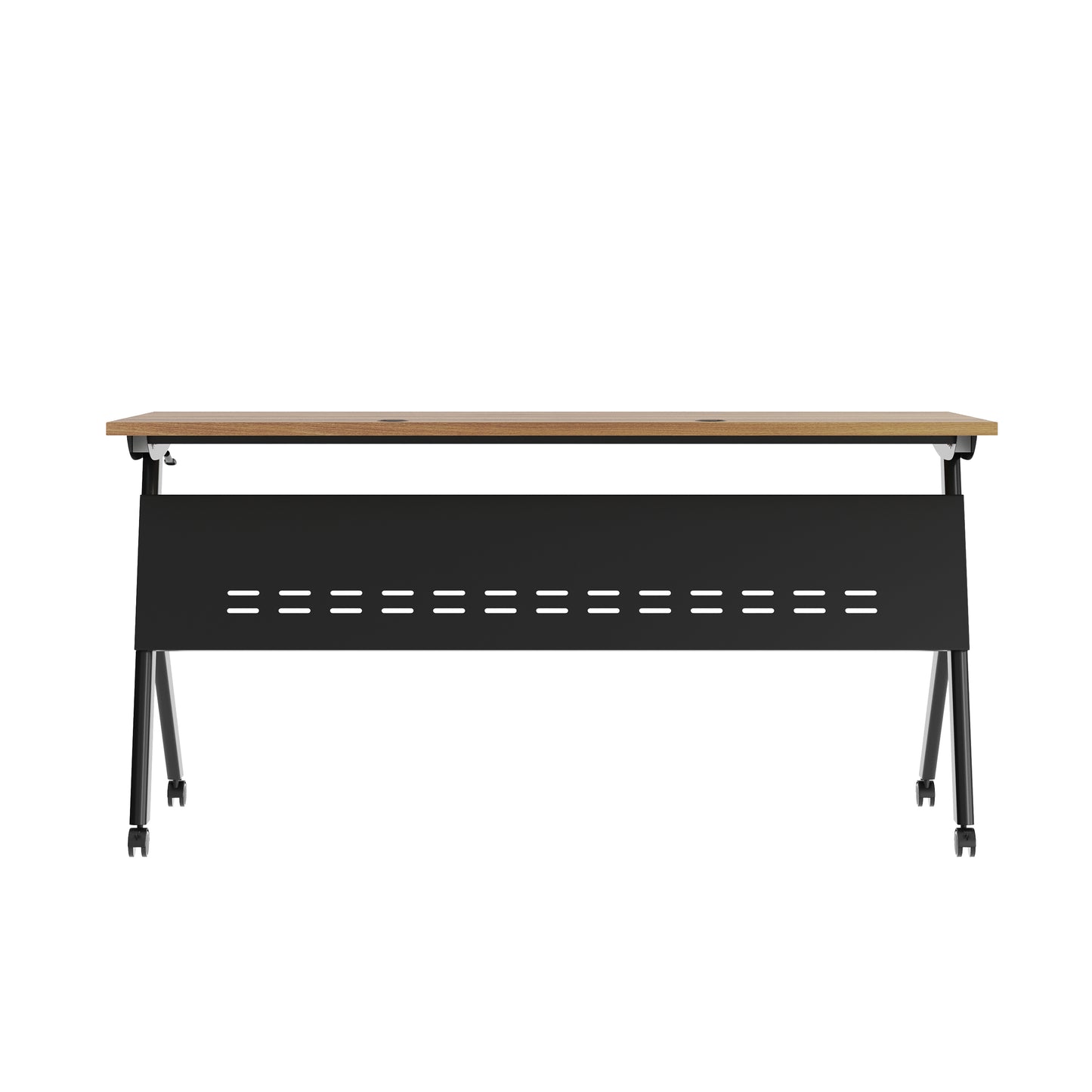 Davis Commercial Grade 60" x 24" Heavy-Duty Nesting Flip Training Table with Y-Legs, Modesty Panel, 1" Thick Walnut Tabletop, and Black Steel Frame Walnut Top/Black Frame