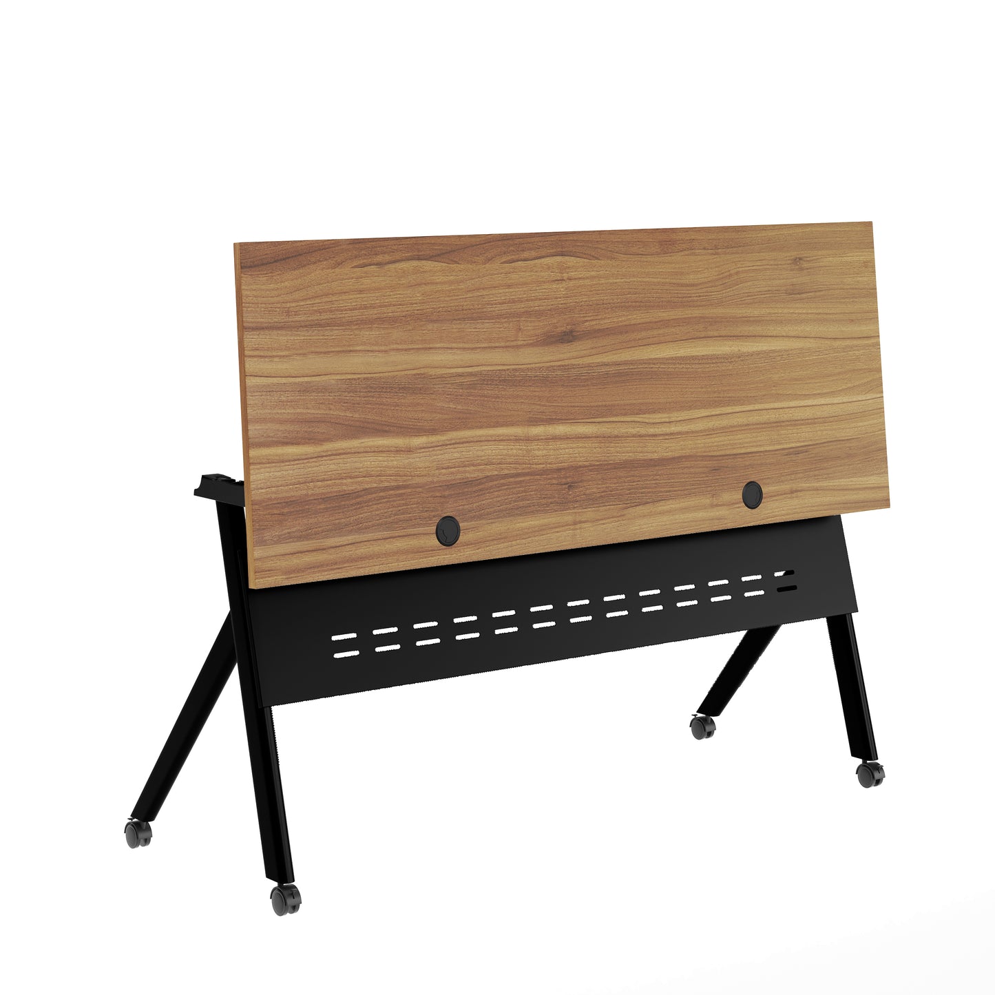 Davis Commercial Grade 60" x 24" Heavy-Duty Nesting Flip Training Table with Y-Legs, Modesty Panel, 1" Thick Walnut Tabletop, and Black Steel Frame Walnut Top/Black Frame