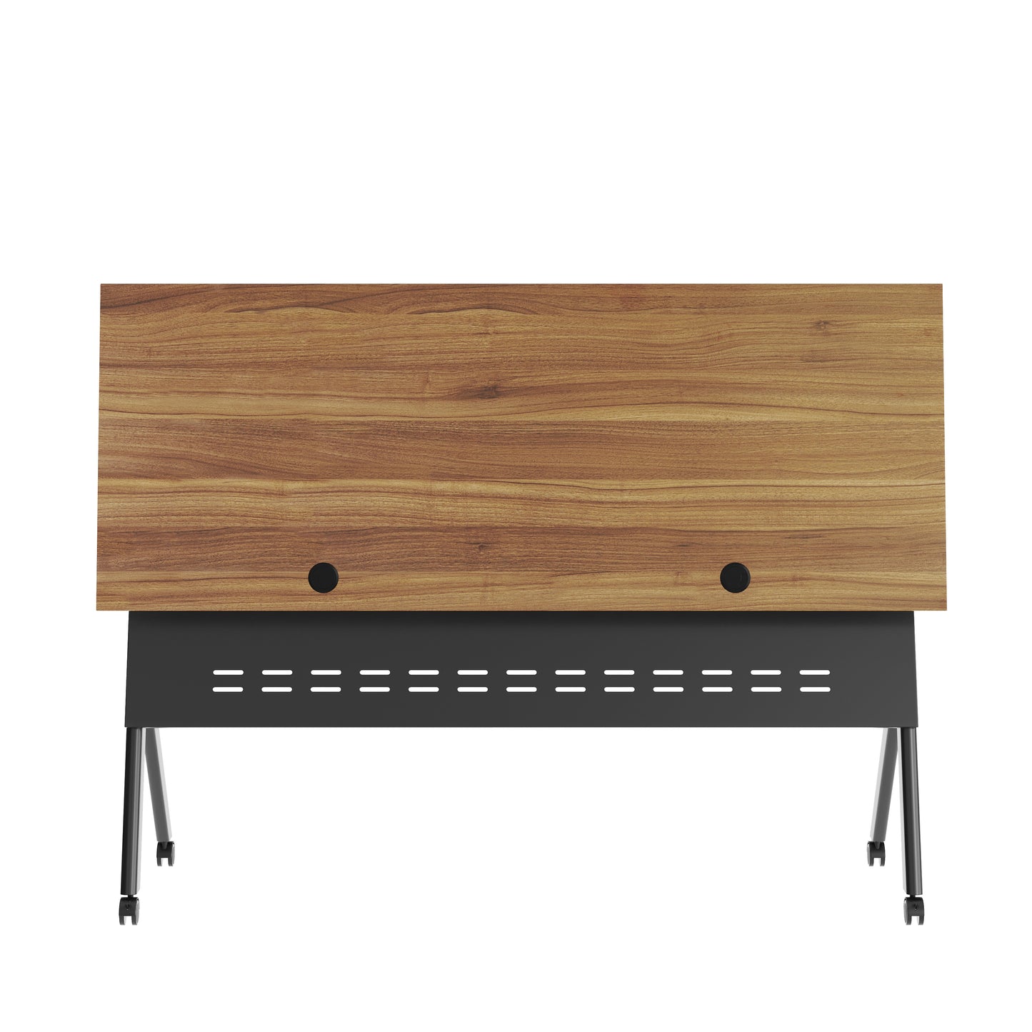 Davis Commercial Grade 60" x 24" Heavy-Duty Nesting Flip Training Table with Y-Legs, Modesty Panel, 1" Thick Walnut Tabletop, and Black Steel Frame Walnut Top/Black Frame