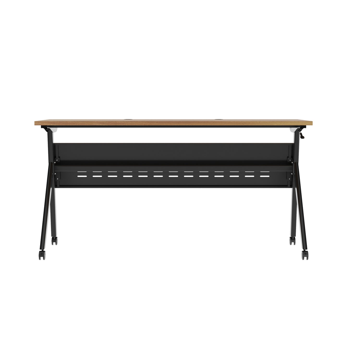 Davis Commercial Grade 60" x 24" Heavy-Duty Nesting Flip Training Table with Y-Legs, Modesty Panel, 1" Thick Walnut Tabletop, and Black Steel Frame Walnut Top/Black Frame