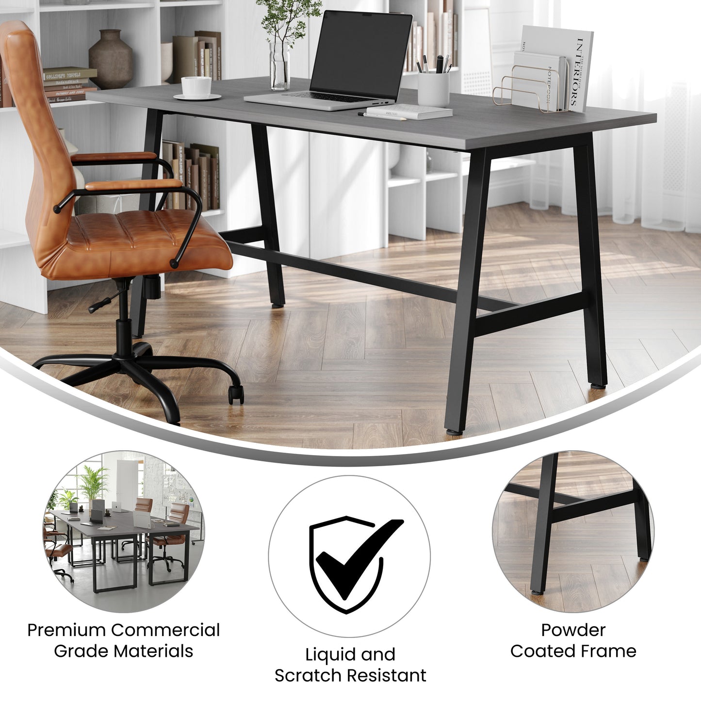 Redmond Commercial 60x30 Conference Table with 1" Thick Double Sided Laminate Table Top with PVC Edging and Heavy Duty A-Frame Steel Base, Gray Oak Gray Oak