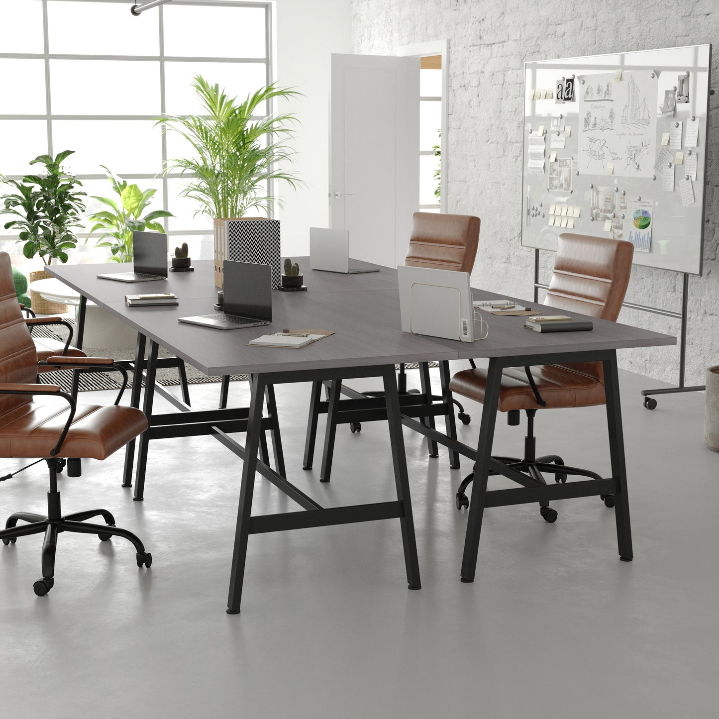 Redmond Commercial 60x30 Conference Table with 1" Thick Double Sided Laminate Table Top with PVC Edging and Heavy Duty A-Frame Steel Base, Gray Oak Gray Oak