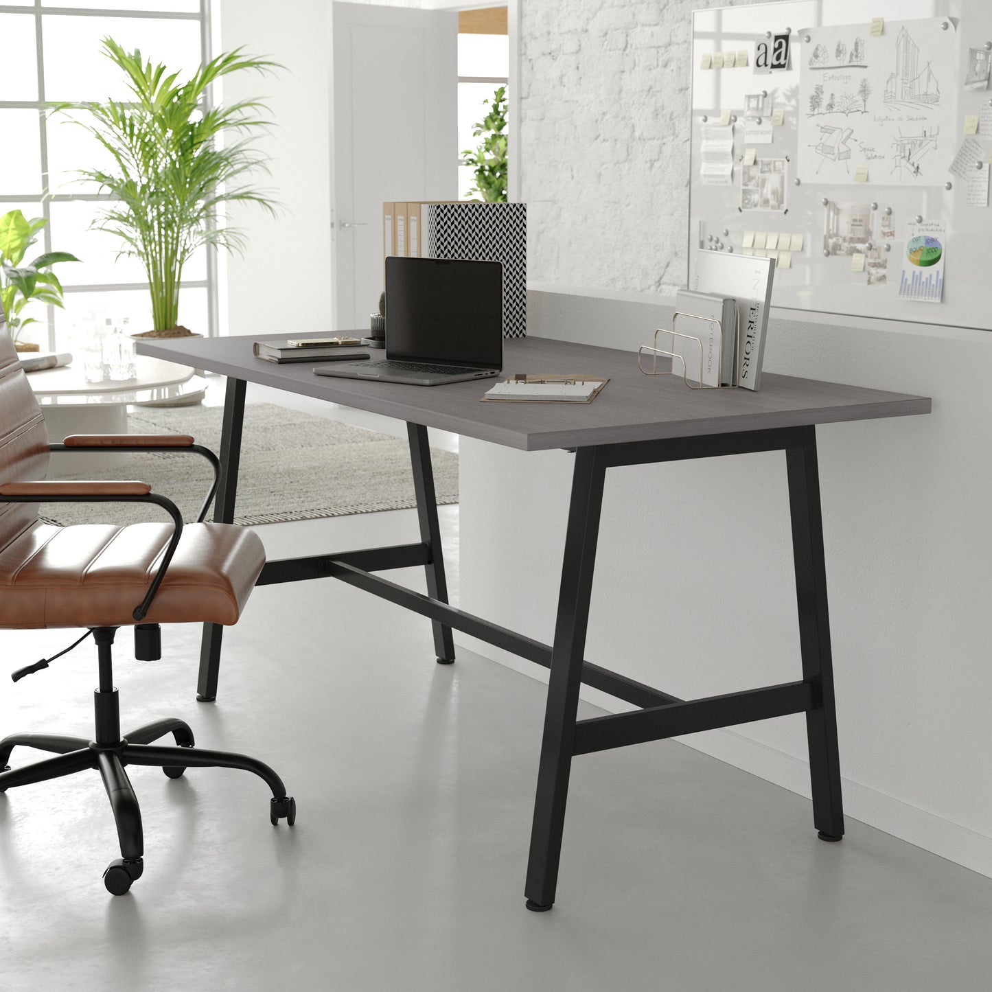 Redmond Commercial 60x30 Conference Table with 1" Thick Double Sided Laminate Table Top with PVC Edging and Heavy Duty A-Frame Steel Base, Gray Oak Gray Oak