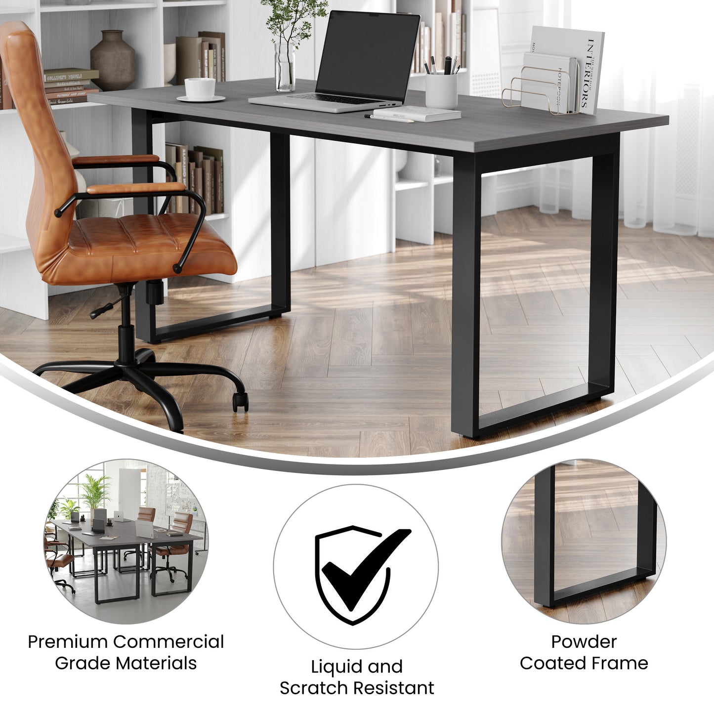 Redmond Commercial 60x30 Conference Table with 1" Thick Double Sided Laminate Table Top with PVC Edging and Heavy Duty U-Frame Steel Base, Gray Oak Gray Oak