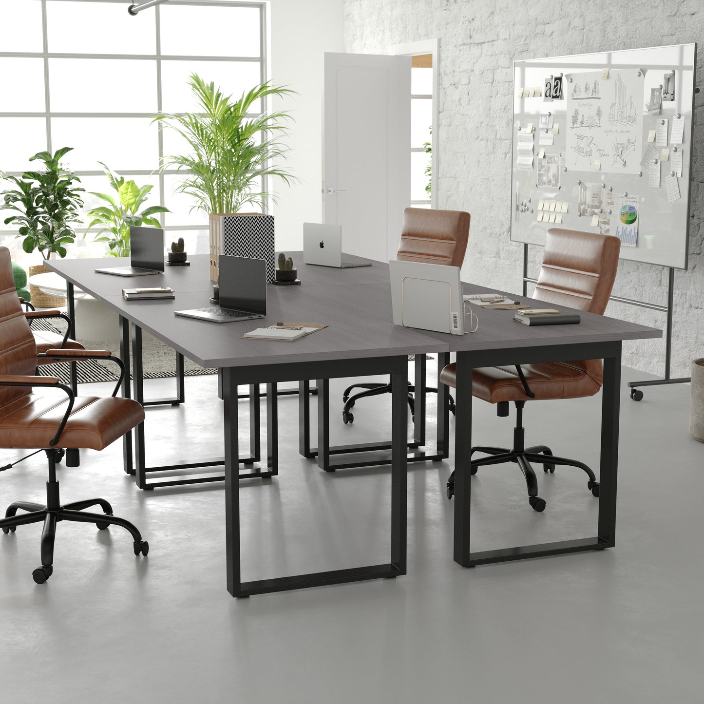 Redmond Commercial 60x30 Conference Table with 1" Thick Double Sided Laminate Table Top with PVC Edging and Heavy Duty U-Frame Steel Base, Gray Oak Gray Oak