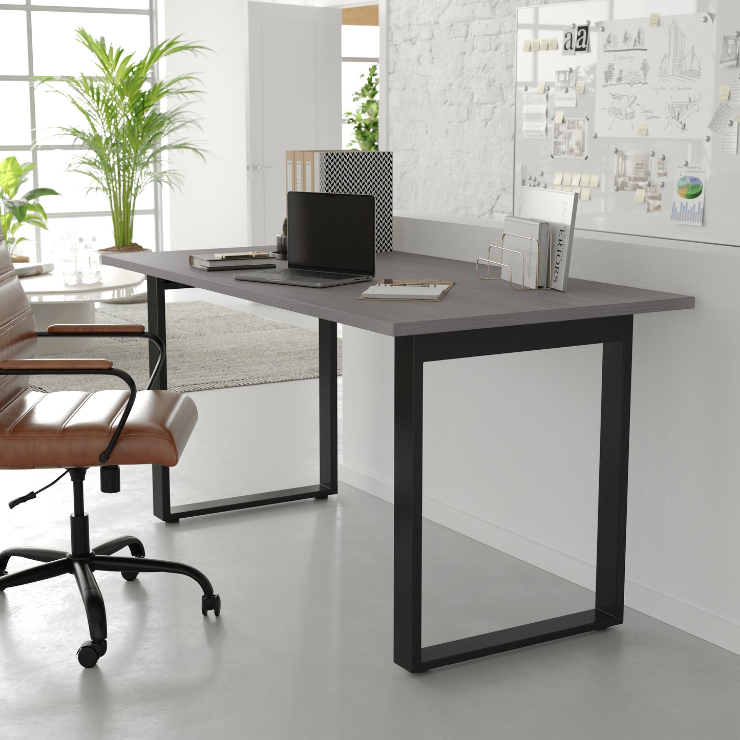 Redmond Commercial 60x30 Conference Table with 1" Thick Double Sided Laminate Table Top with PVC Edging and Heavy Duty U-Frame Steel Base, Gray Oak Gray Oak