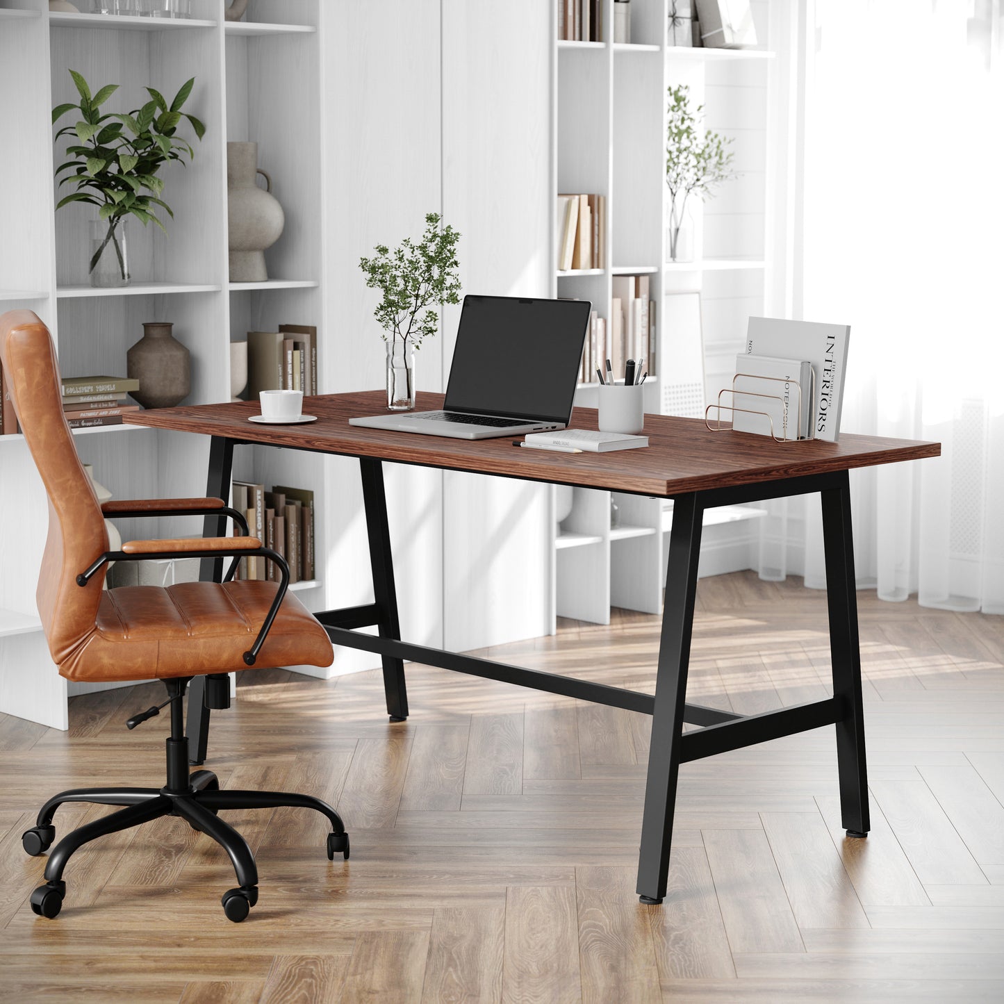 Redmond Commercial 60x30 Conference Table with 1" Thick Double Sided Laminate Table Top with PVC Edging and Heavy Duty A-Frame Steel Base, Walnut Walnut