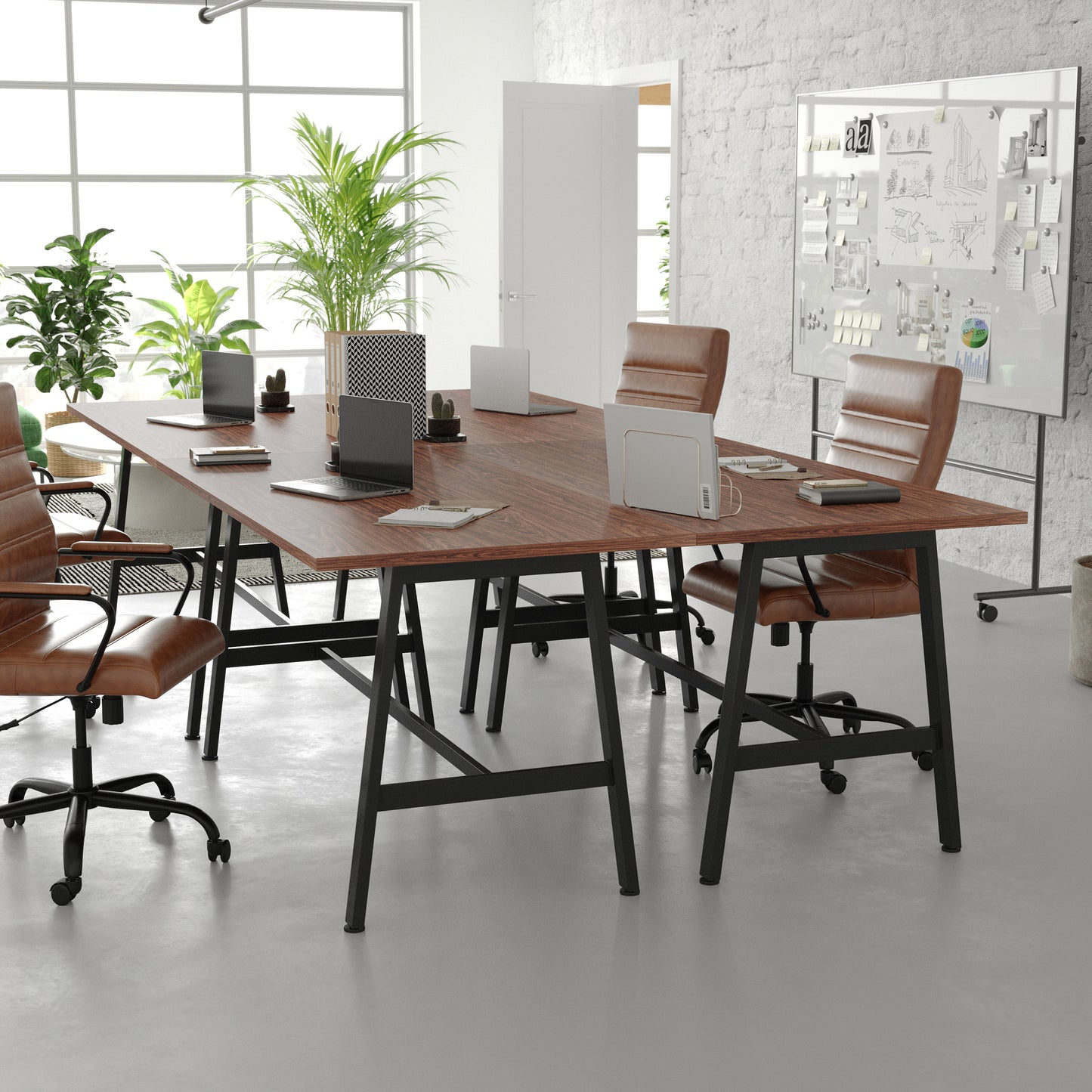 Redmond Commercial 60x30 Conference Table with 1" Thick Double Sided Laminate Table Top with PVC Edging and Heavy Duty A-Frame Steel Base, Walnut Walnut