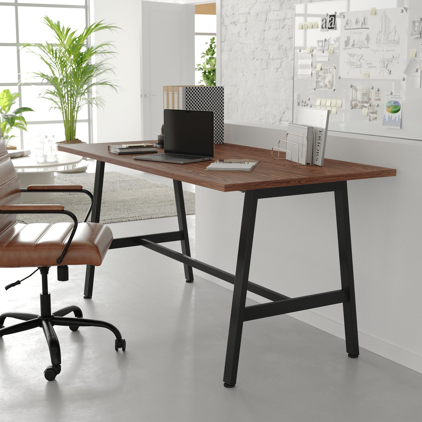 Redmond Commercial 60x30 Conference Table with 1" Thick Double Sided Laminate Table Top with PVC Edging and Heavy Duty A-Frame Steel Base, Walnut Walnut