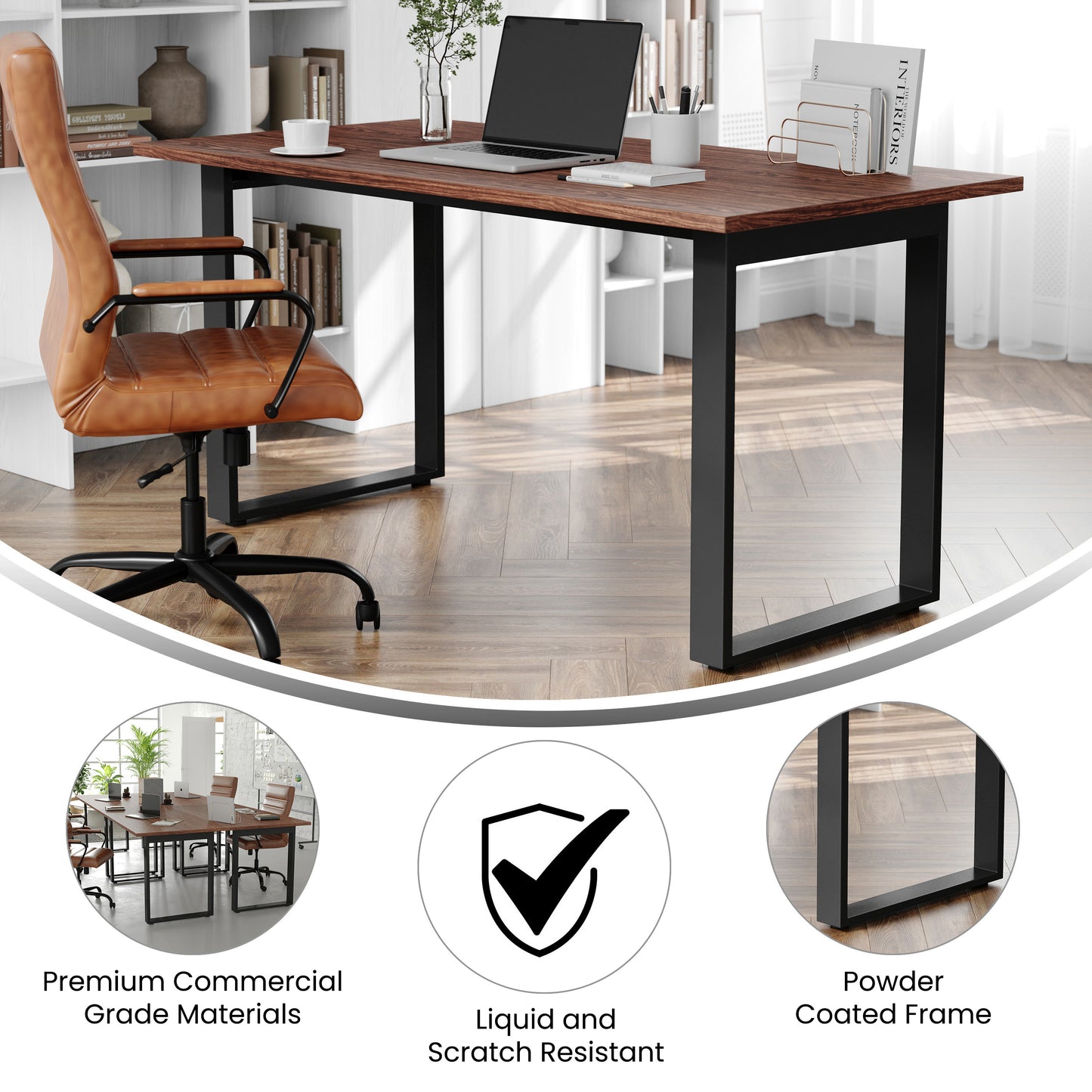 Redmond Commercial 60x30 Conference Table with 1" Thick Double Sided Laminate Table Top with PVC Edging and Heavy Duty U-Frame Steel Base, Walnut Walnut