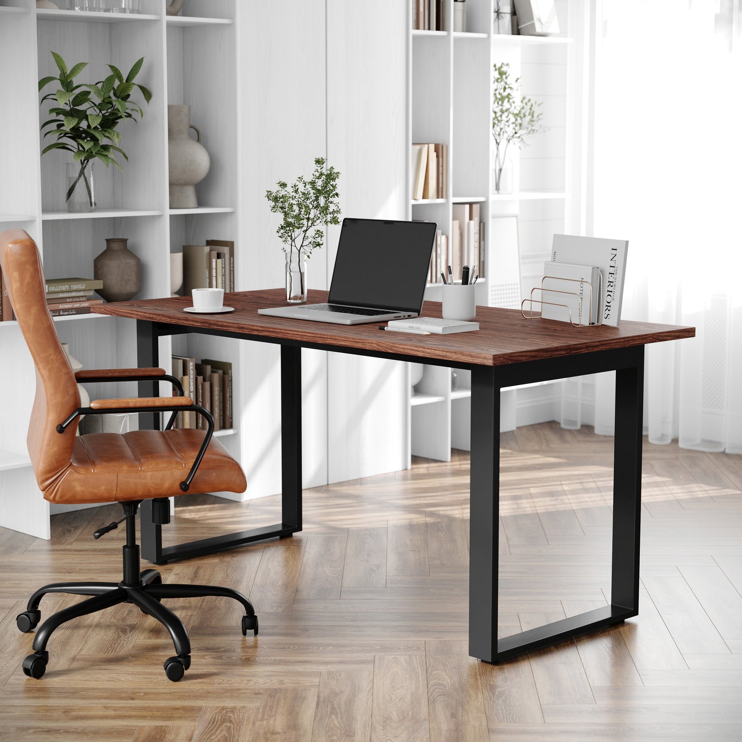 Redmond Commercial 60x30 Conference Table with 1" Thick Double Sided Laminate Table Top with PVC Edging and Heavy Duty U-Frame Steel Base, Walnut Walnut