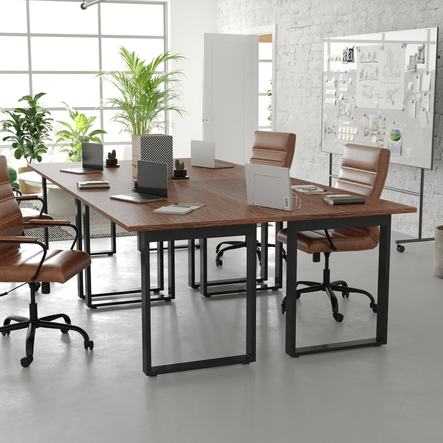Redmond Commercial 60x30 Conference Table with 1" Thick Double Sided Laminate Table Top with PVC Edging and Heavy Duty U-Frame Steel Base, Walnut Walnut